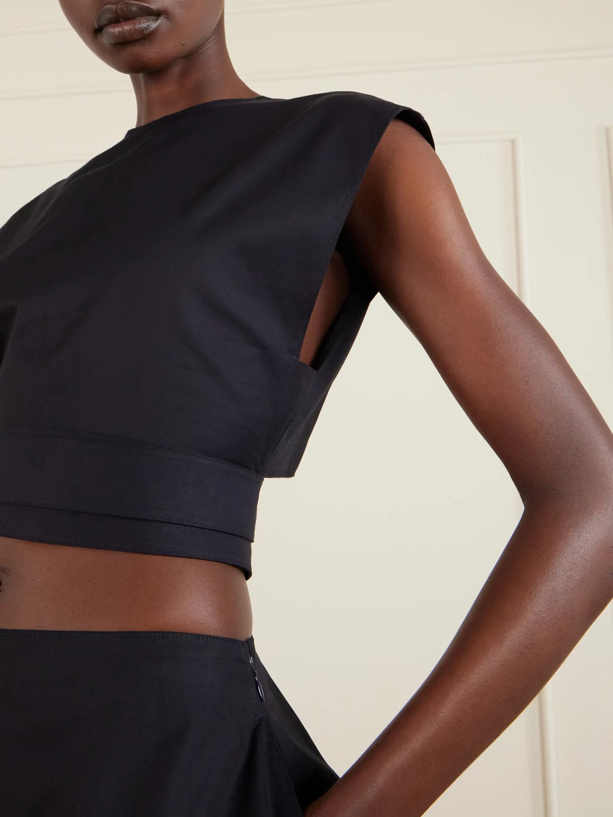 Alaïa Belted Cropped Cotton-gabardine Top
