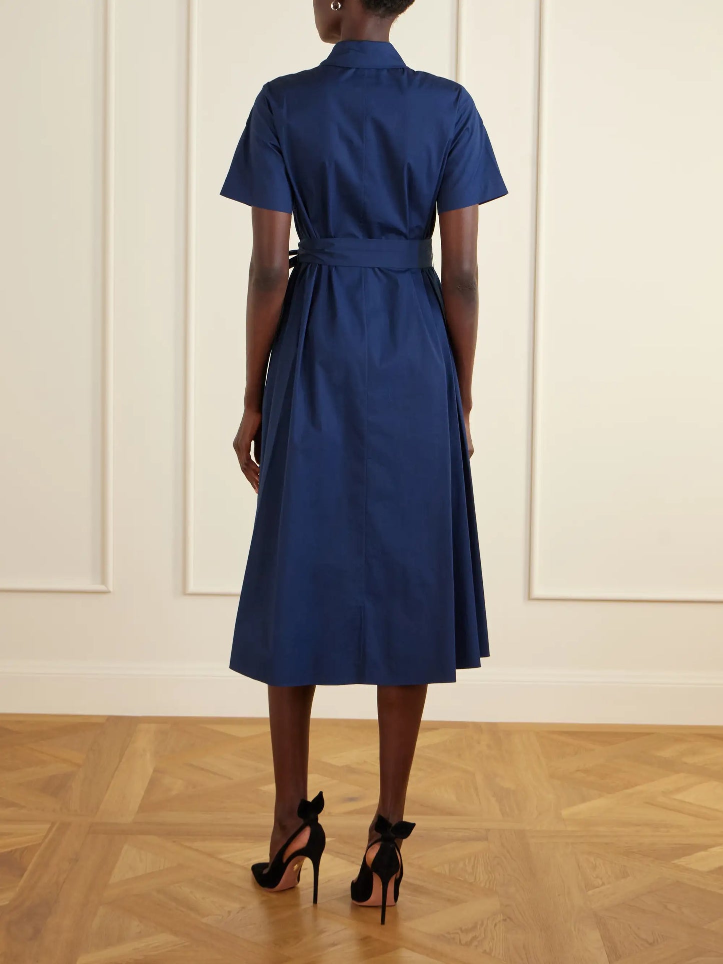 Belted Floral-embroidered Cotton-blend Midi Dress
