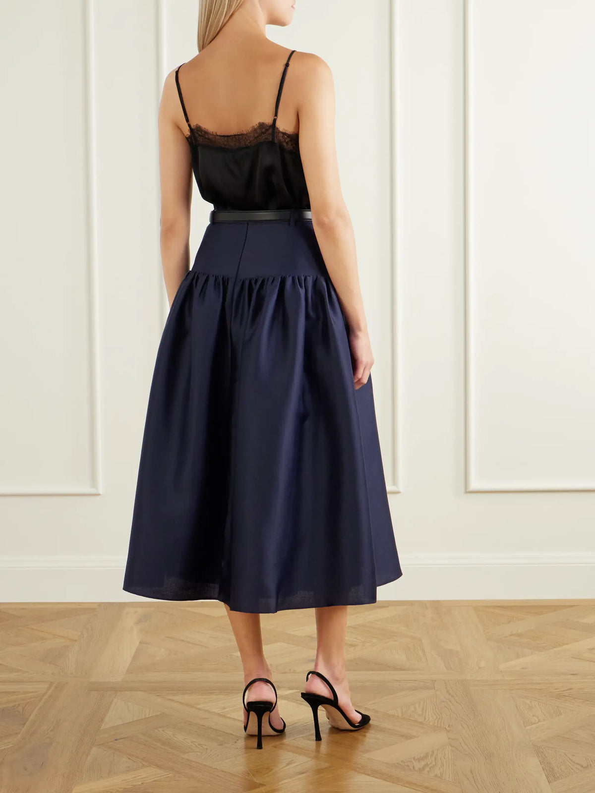 Self-Portrait Gathered Taffeta Midi Skirt