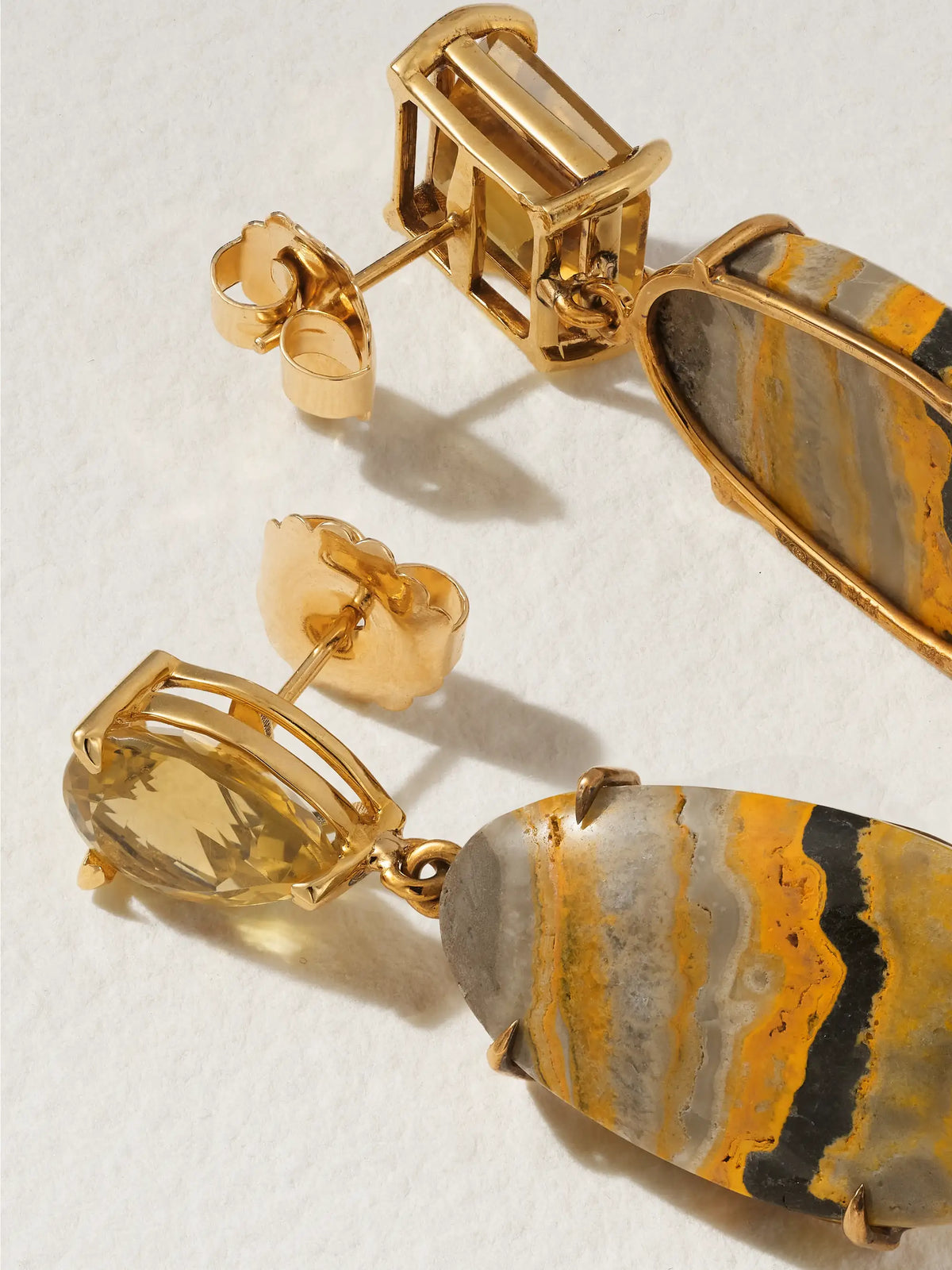 Bumble Bee 14-karat Gold, Citrine And Jasper Earrings