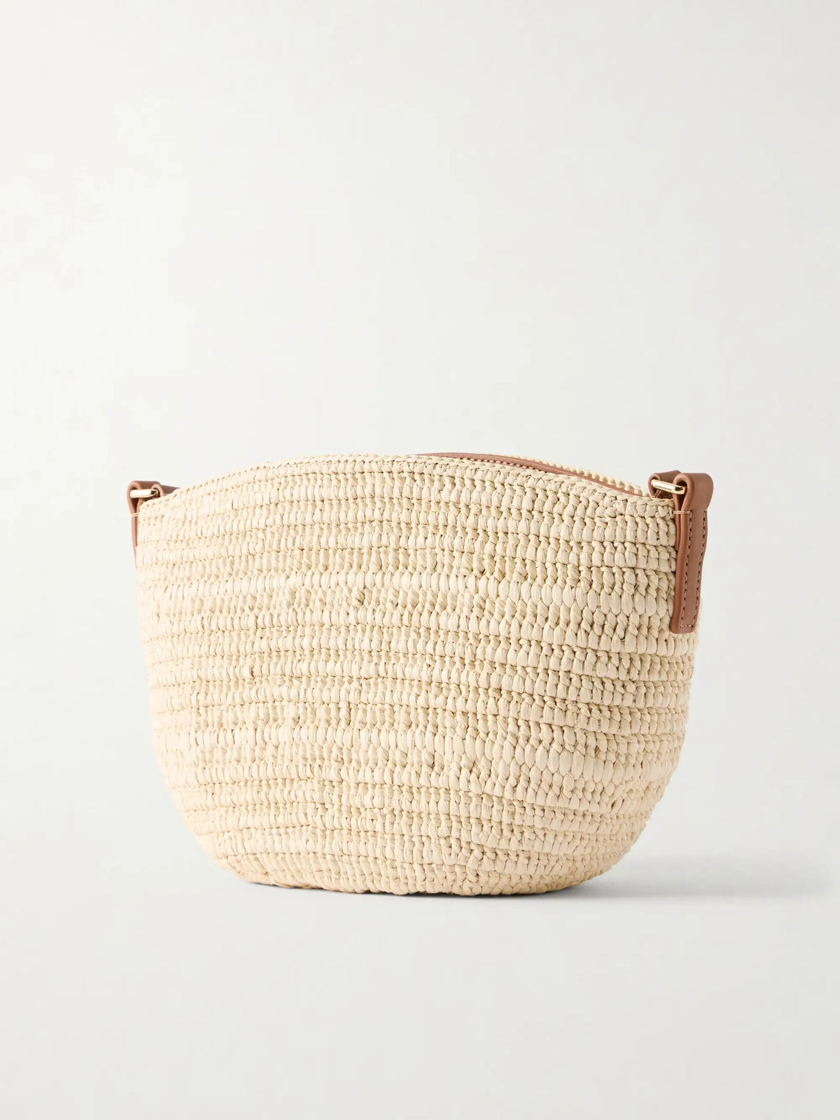 + Paula's Ibiza Eclipse Leather-trimmed Raffia Shoulder Bag