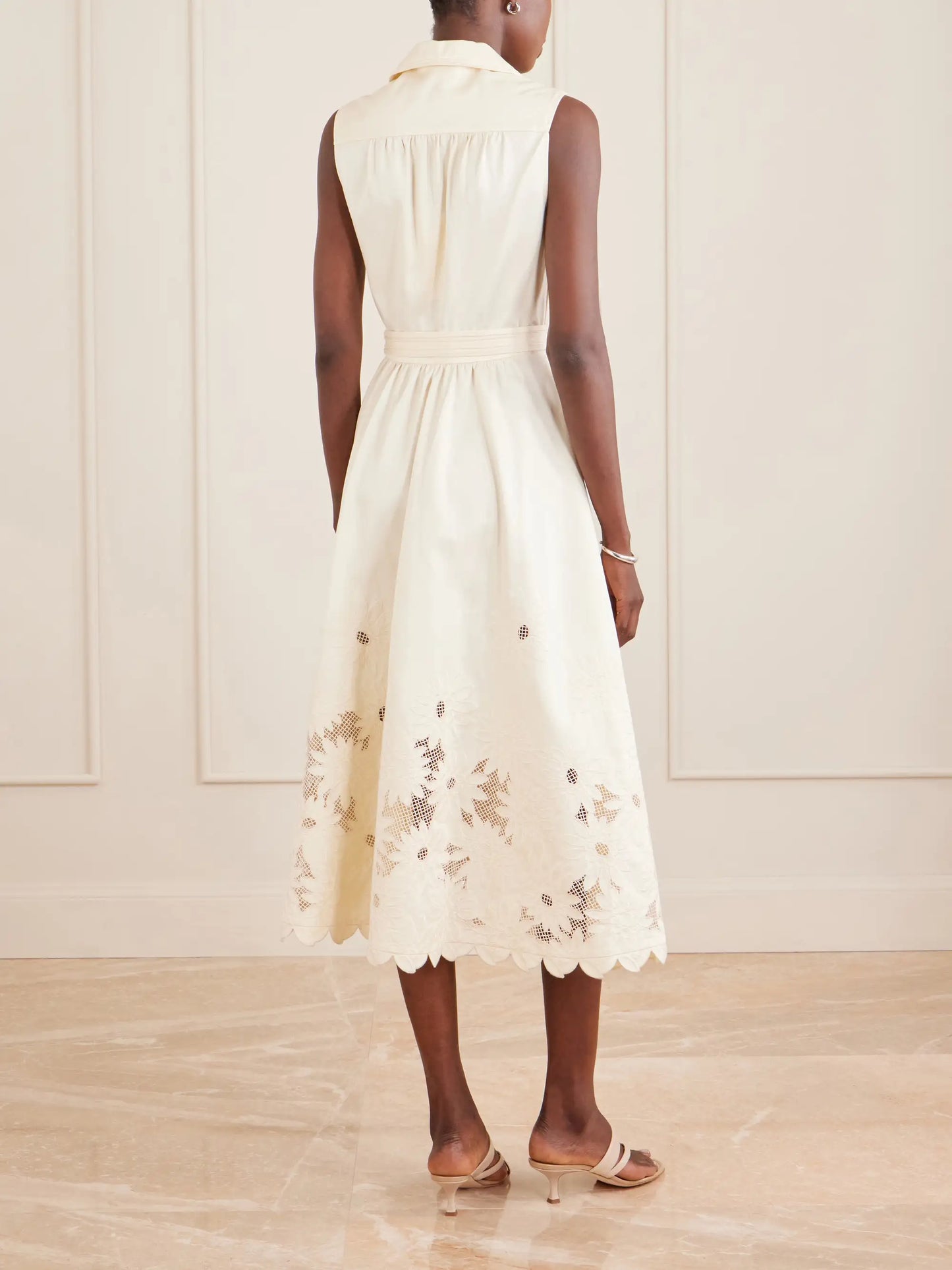 Kirat Belted Scalloped Embroidered Poplin Midi Dress