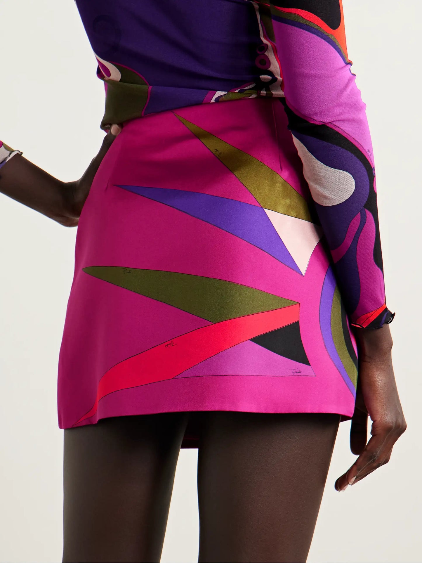 Wrap-effect Printed Silk-twill Mini Skirt