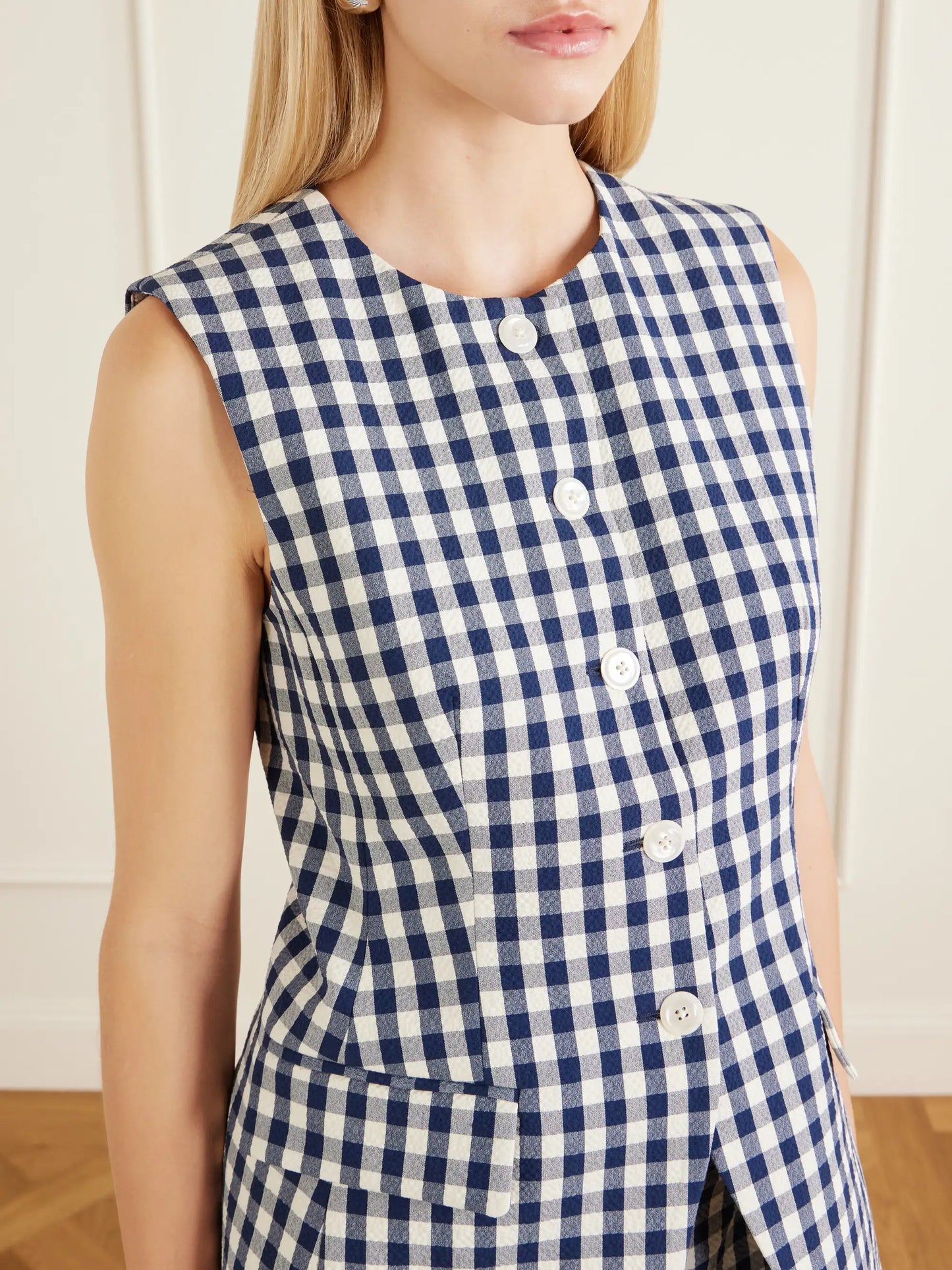 Lois Checked Stretch-cotton Cloqué Tank