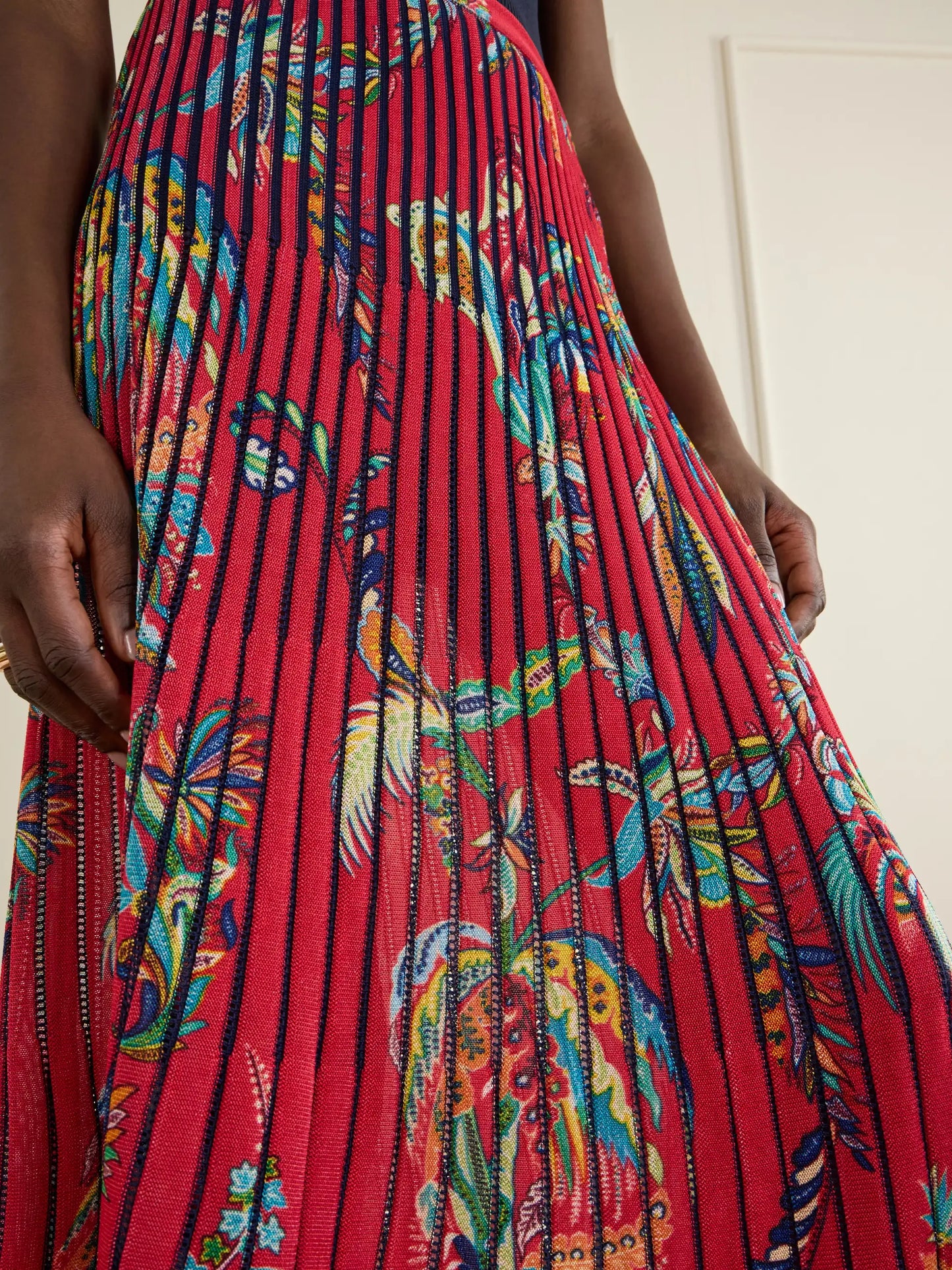 Floral And Paisley-print Knitted Midi Skirt