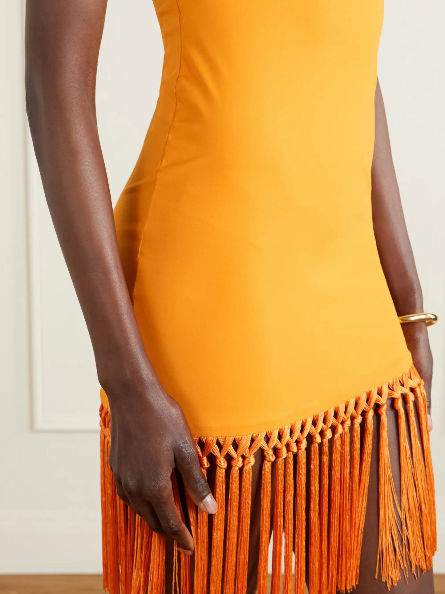 Romy Off-the-shoulder Fringed Jersey Mini Dress