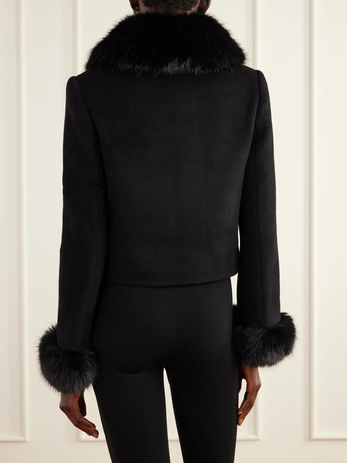 Self-Portrait Cropped Plush-trimmed Wool-blend Jacket