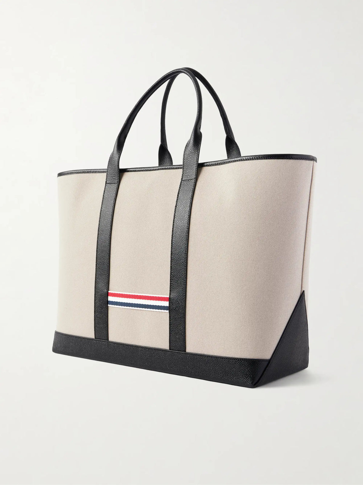 Tool Leather And Grosgrain-trimmed Canvas Tote