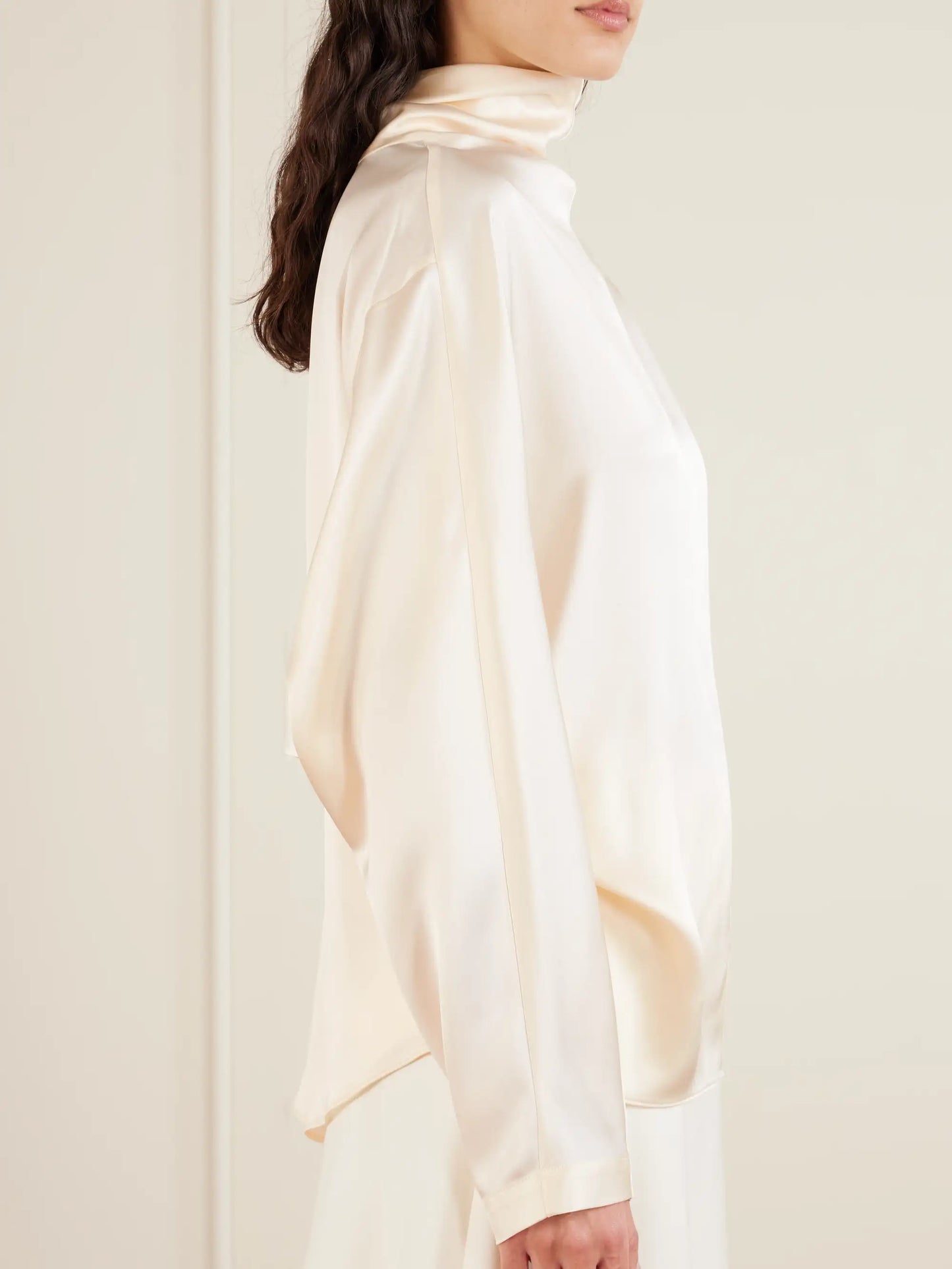 Silk-satin Turtleneck Blouse