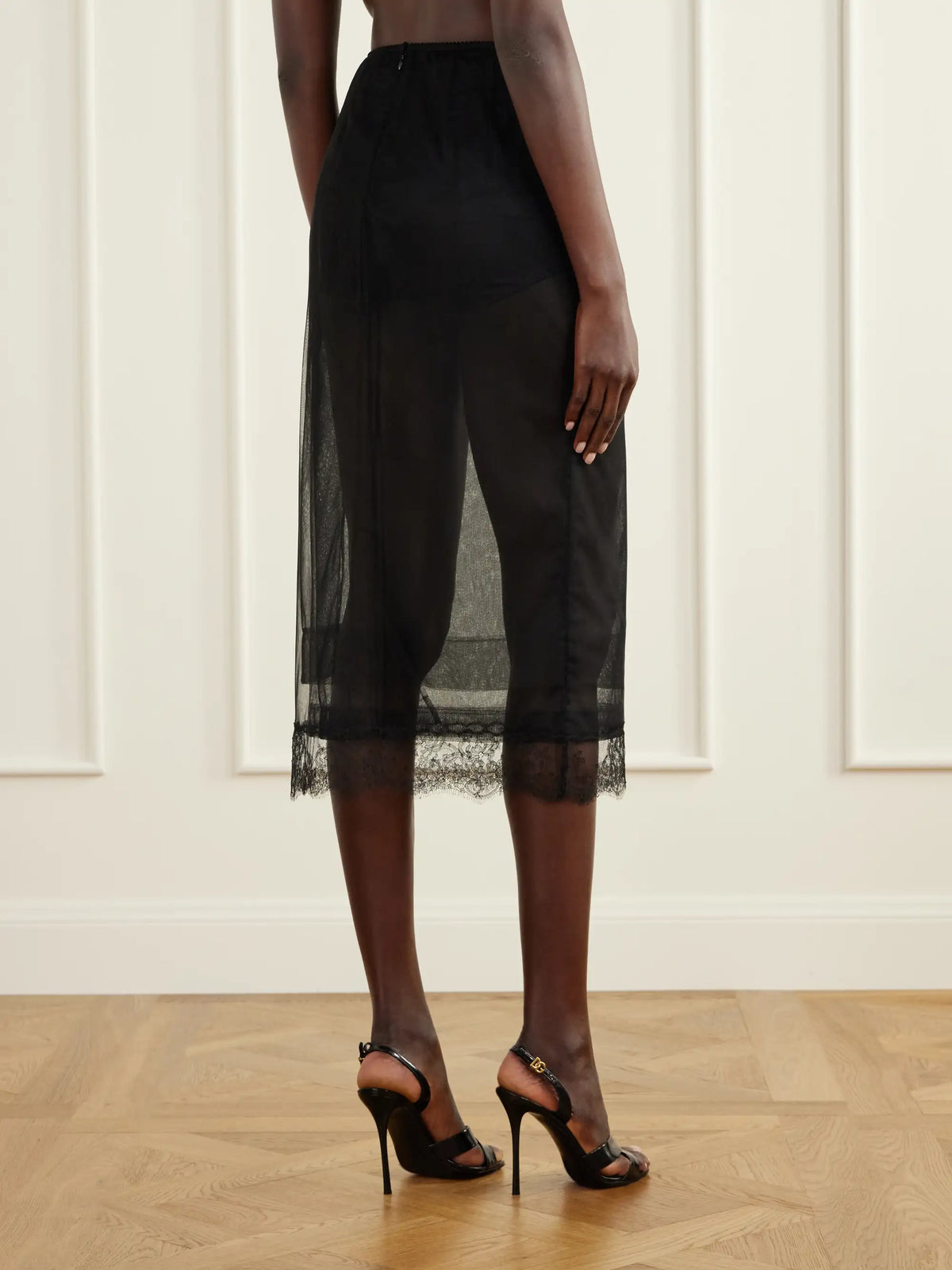 Dolce & Gabbana Layered Lace-trimmed Tulle Midi Skirt