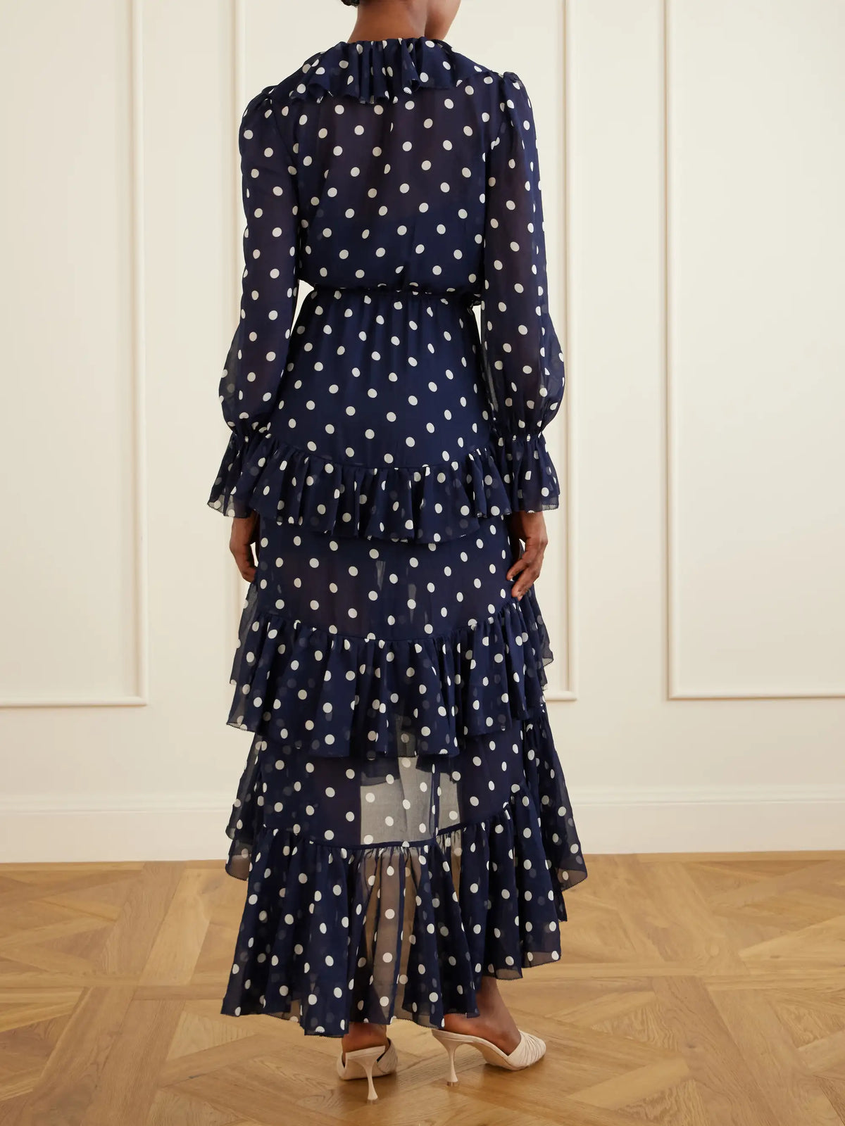 Self-Portrait Ruffled Tiered Polka-dot Georgette Midi Dress