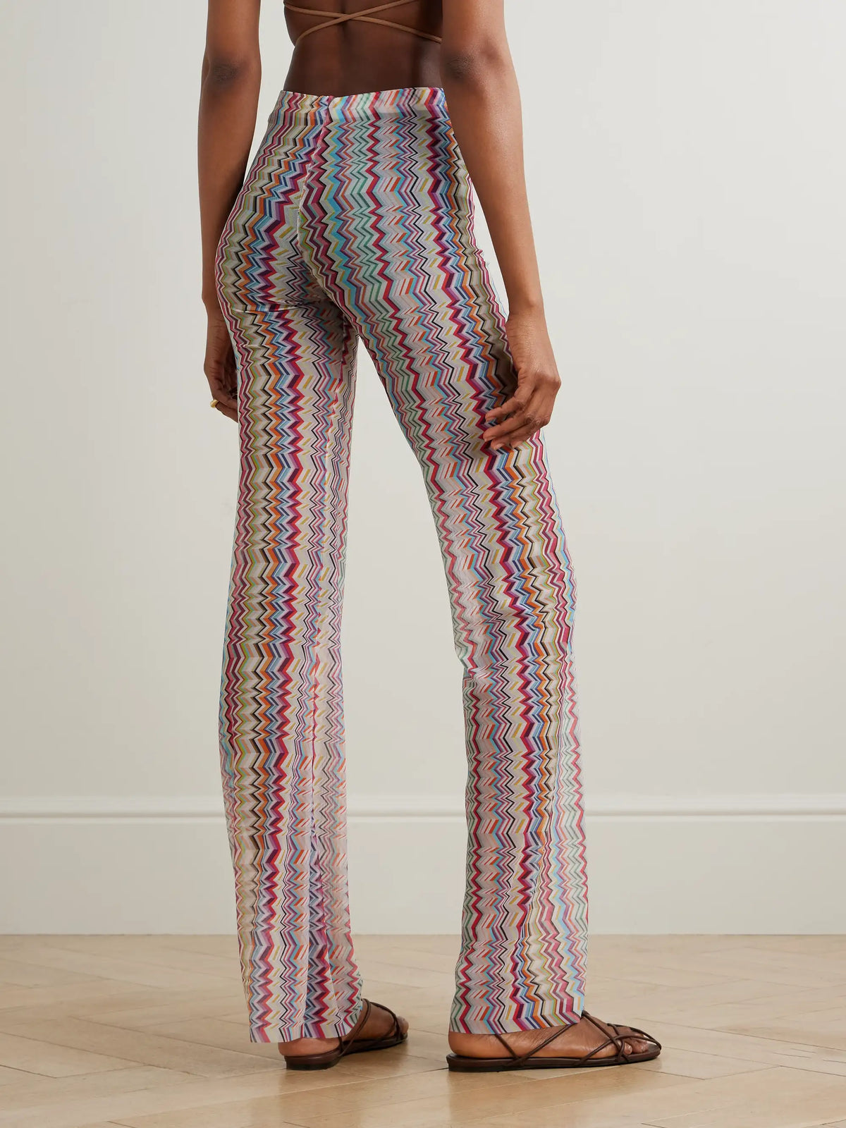Striped Stretch-mesh Wide-leg Pants