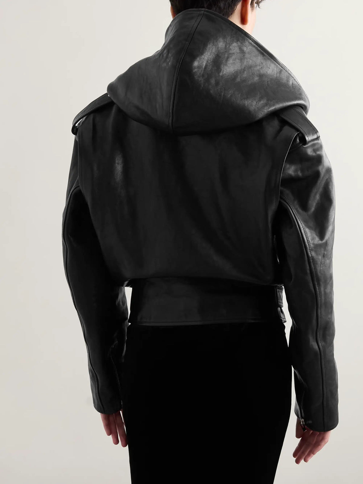 Alaïa Hooded Leather Biker Jacket