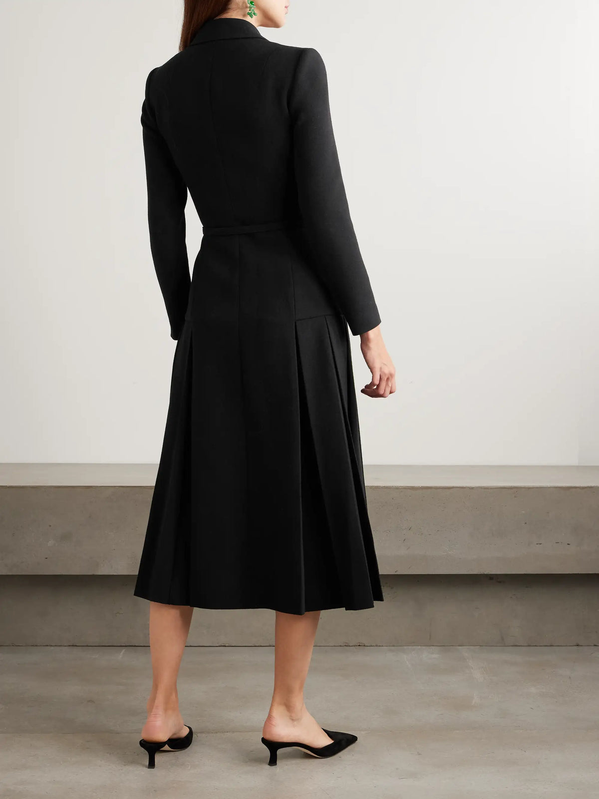 Chaney Belted Pleated Double-breasted Wool-crepe Midi Dress