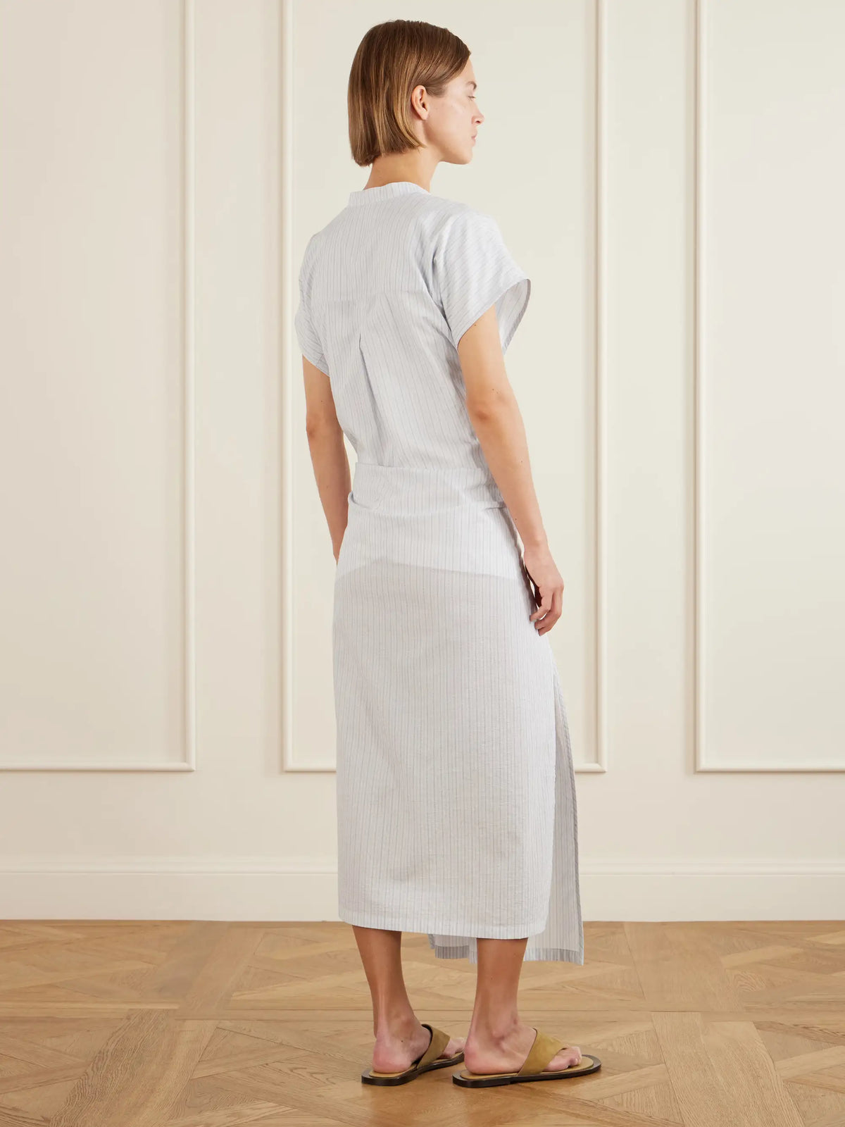 TOTEME Twist-front Striped Cotton-poplin Maxi Shirt Dress