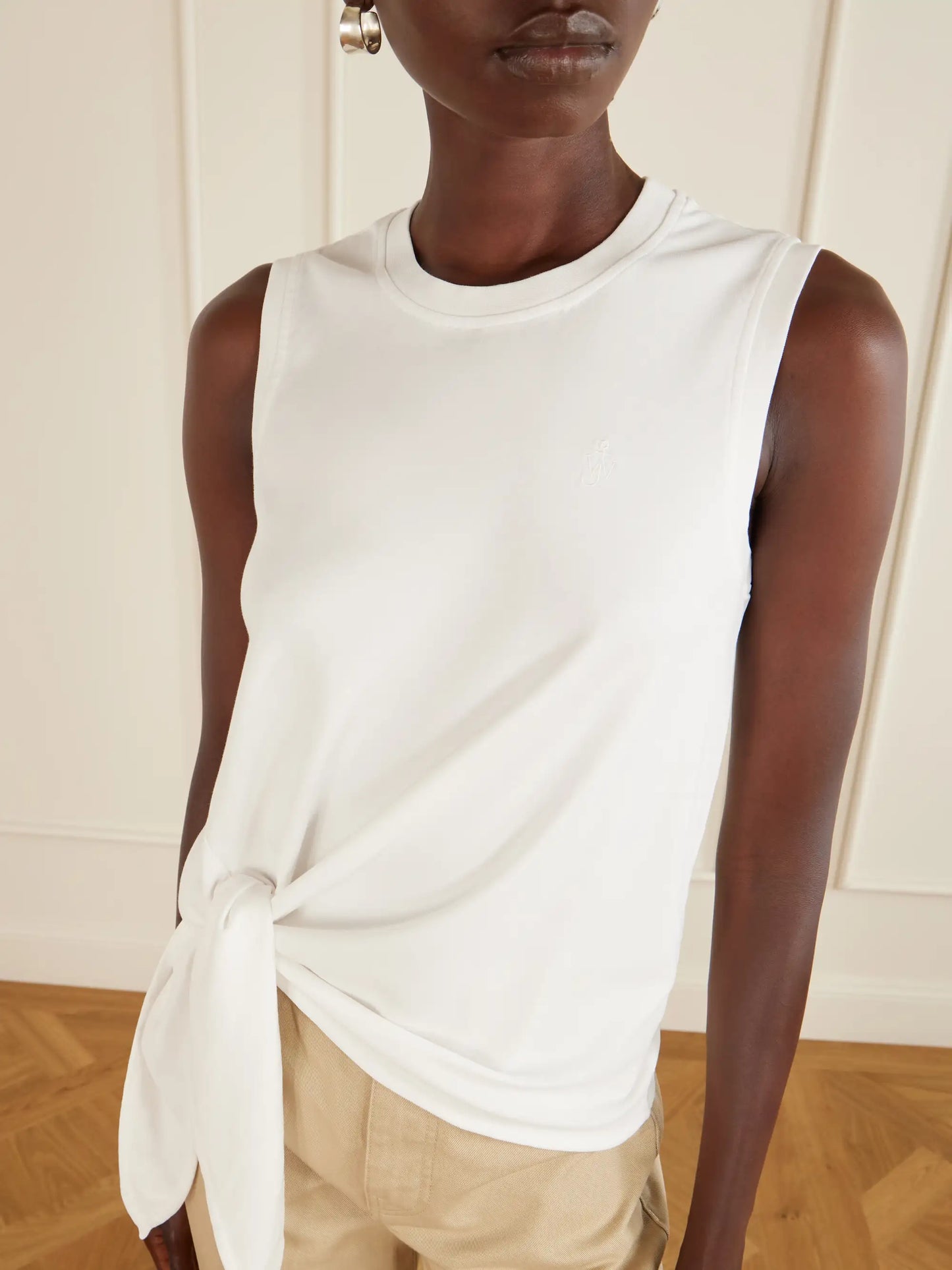 Knotted Logo-embroidered Cotton-jersey Tank