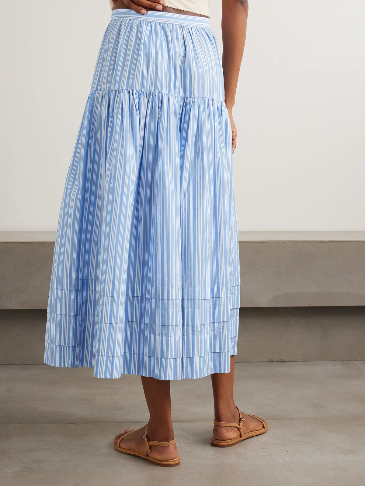 DÔEN Marceline Tiered Striped Organic Cotton Midi Skirt