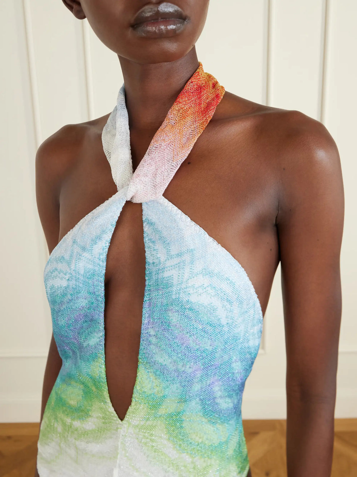 Halterneck Metallic Crochet-knit Swimsuit