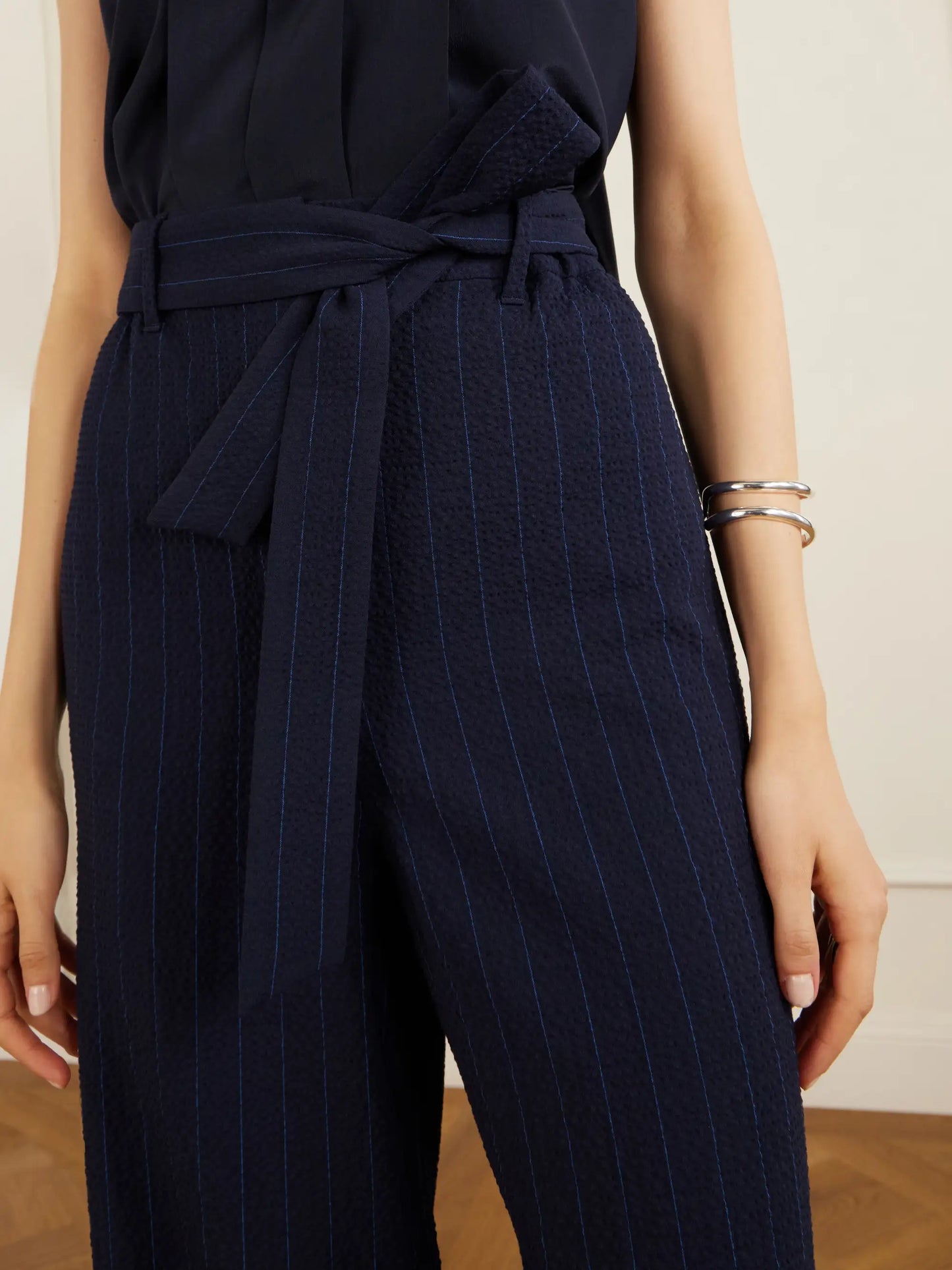 Striped Seersucker Virgin Wool-blend Pants