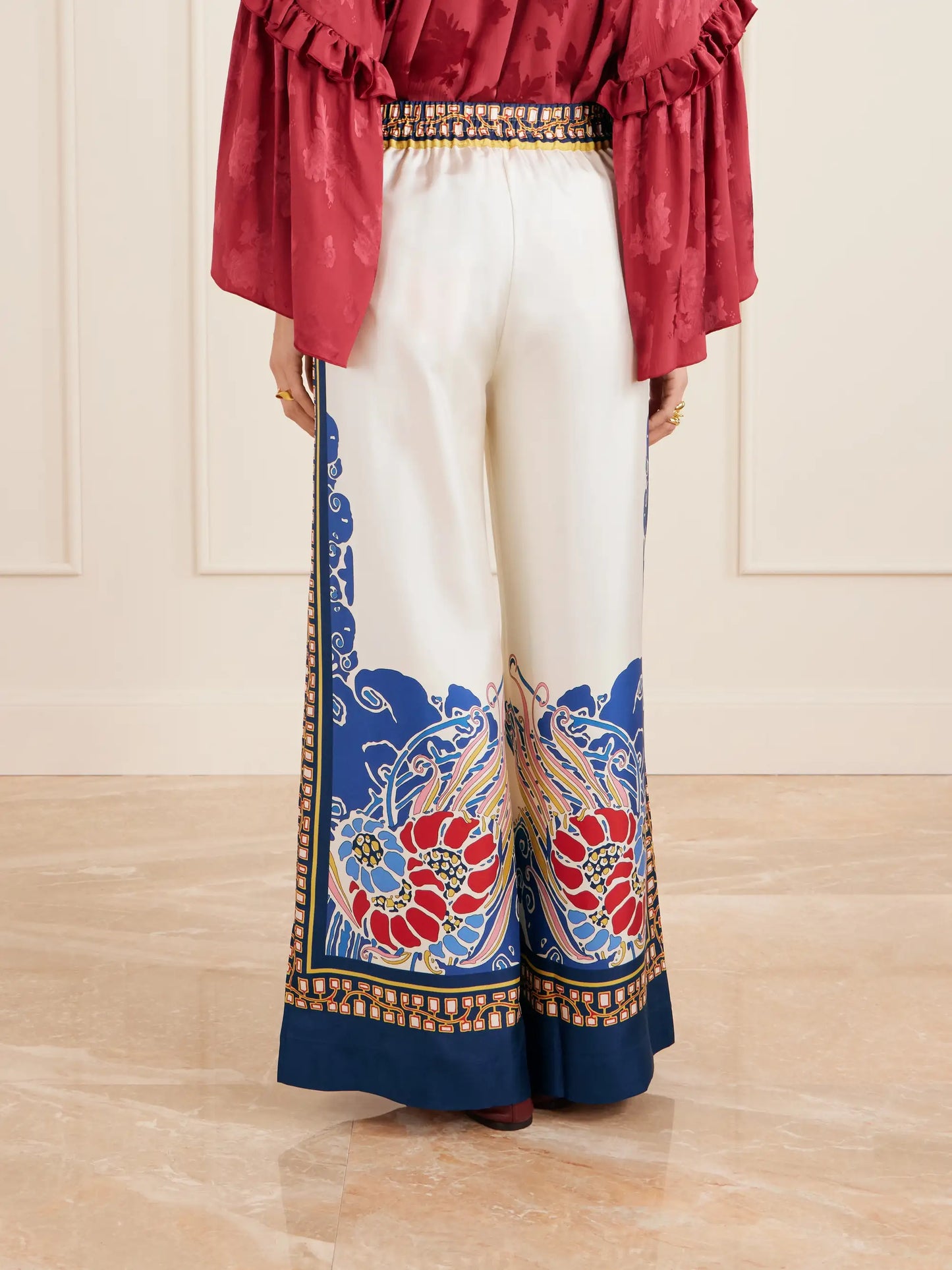 Printed Silk-twill Wide-leg Pants
