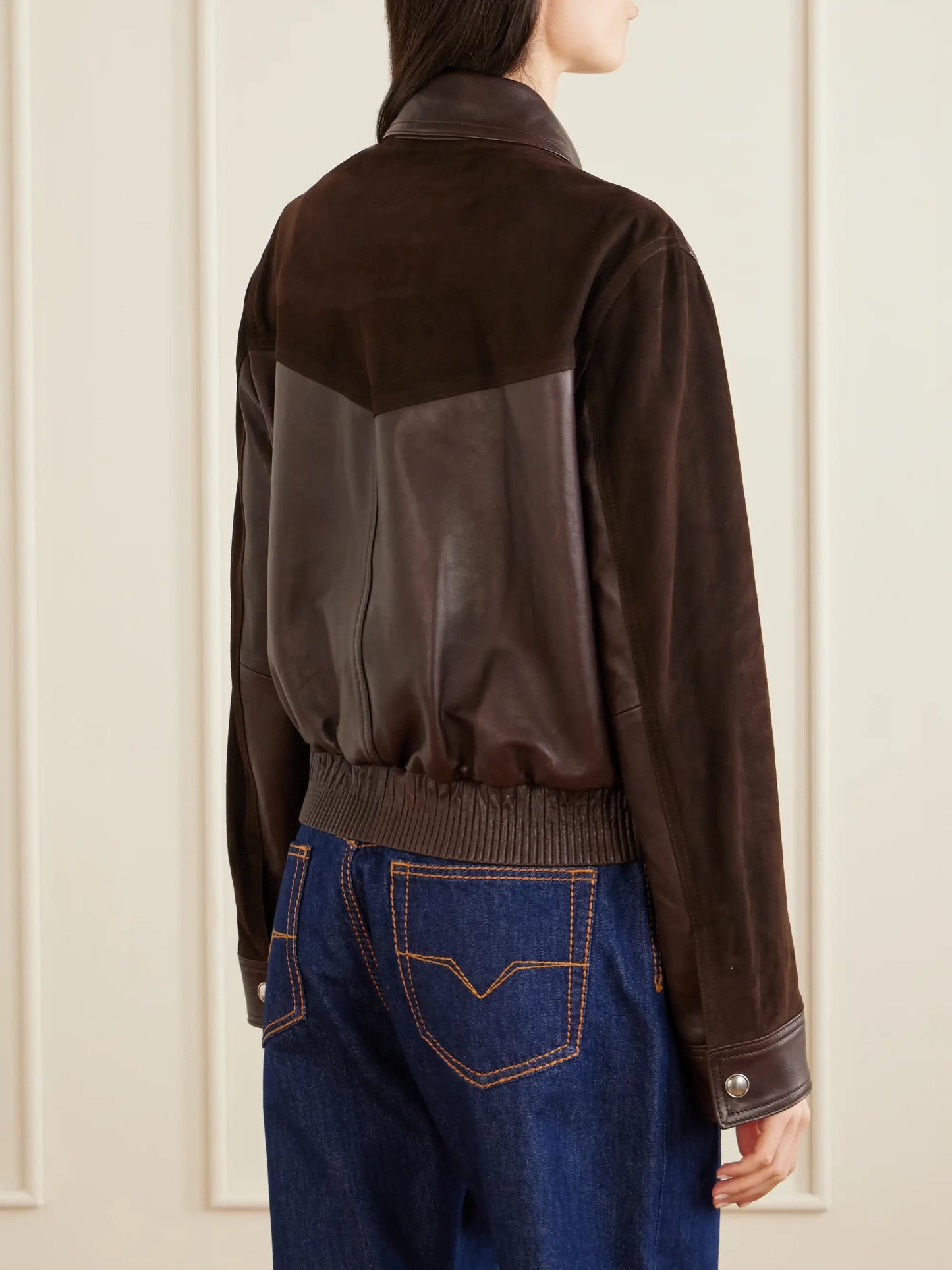 Greca-embossed Leather And Suede Jacket