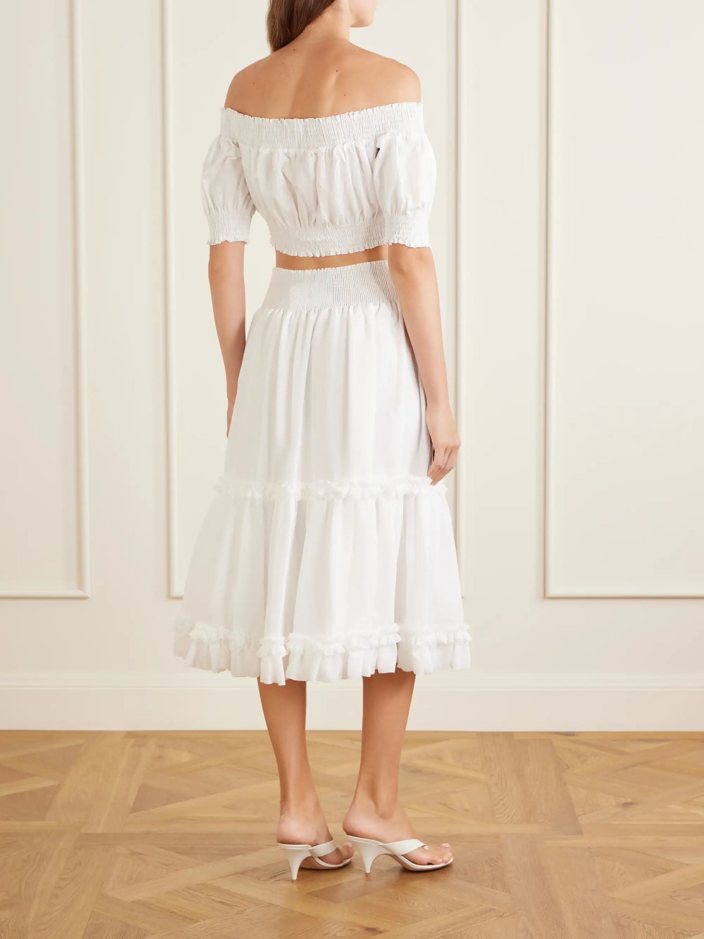 Embellished Cropped Off-the-shoulder Cotton-poplin Top