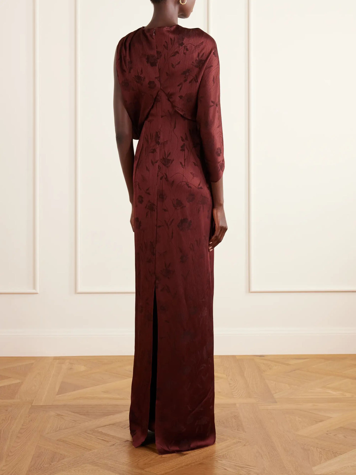 Draped Floral-jacquard Crepon Gown