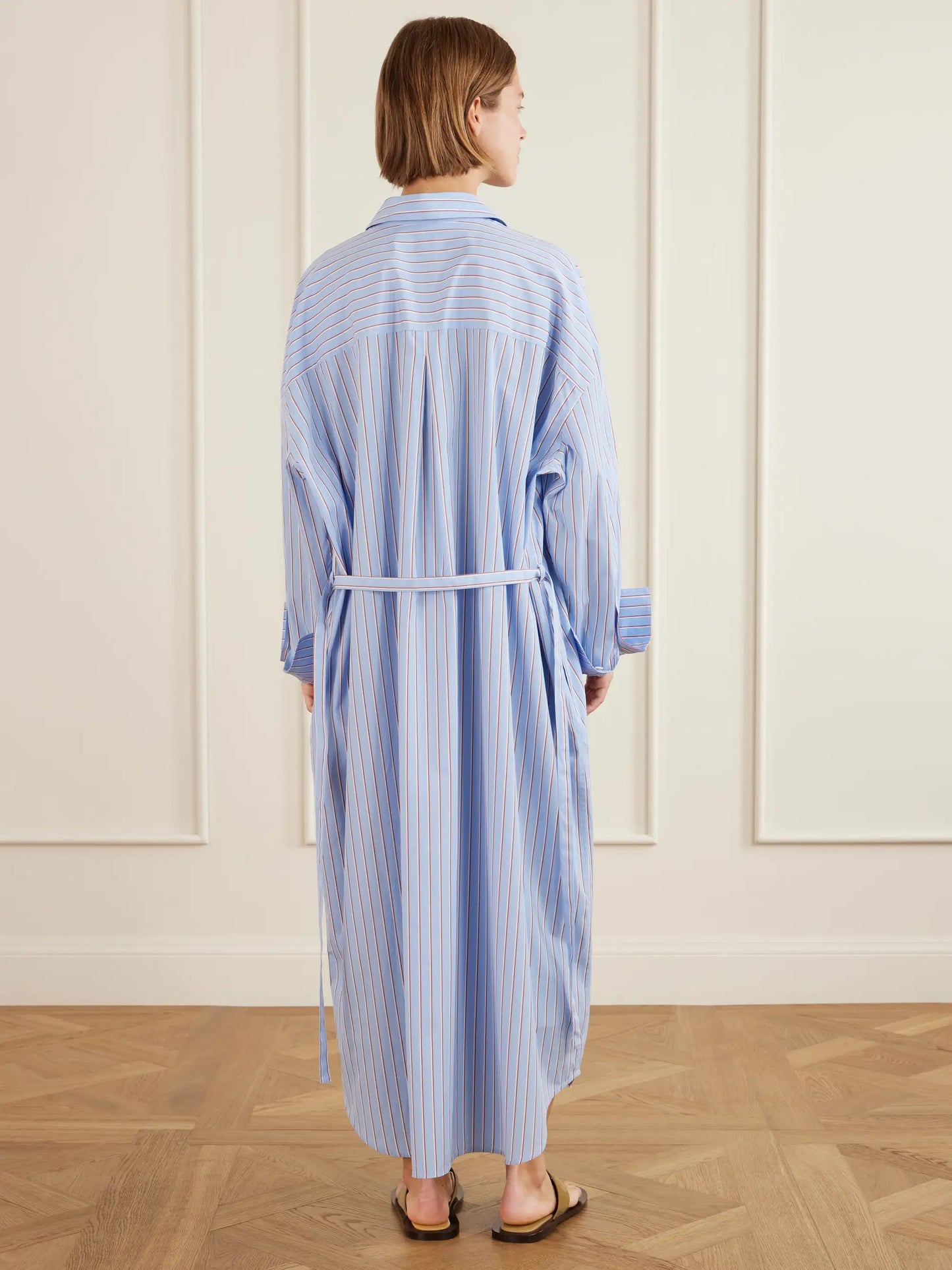 Belted Striped Cotton-poplin Maxi Shirt Dress