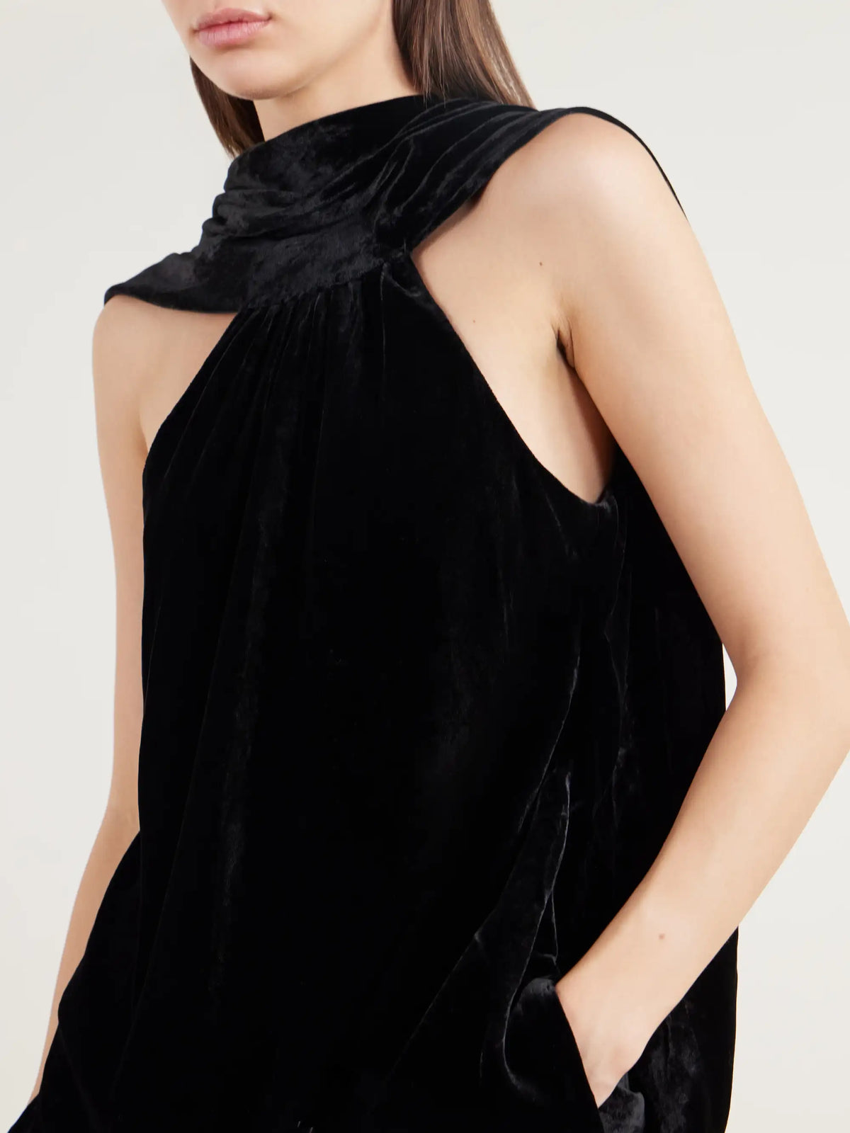 SIMKHAI Scarlett Cape-effect Draped Velvet Blouse