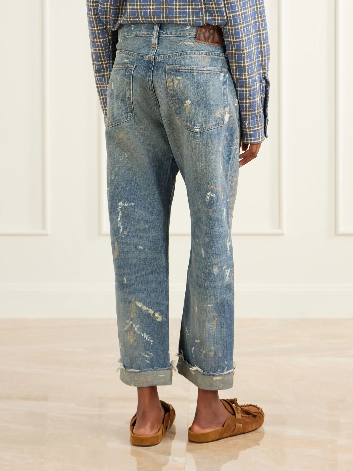 RRL Paint-splattered Boyfriend Jeans