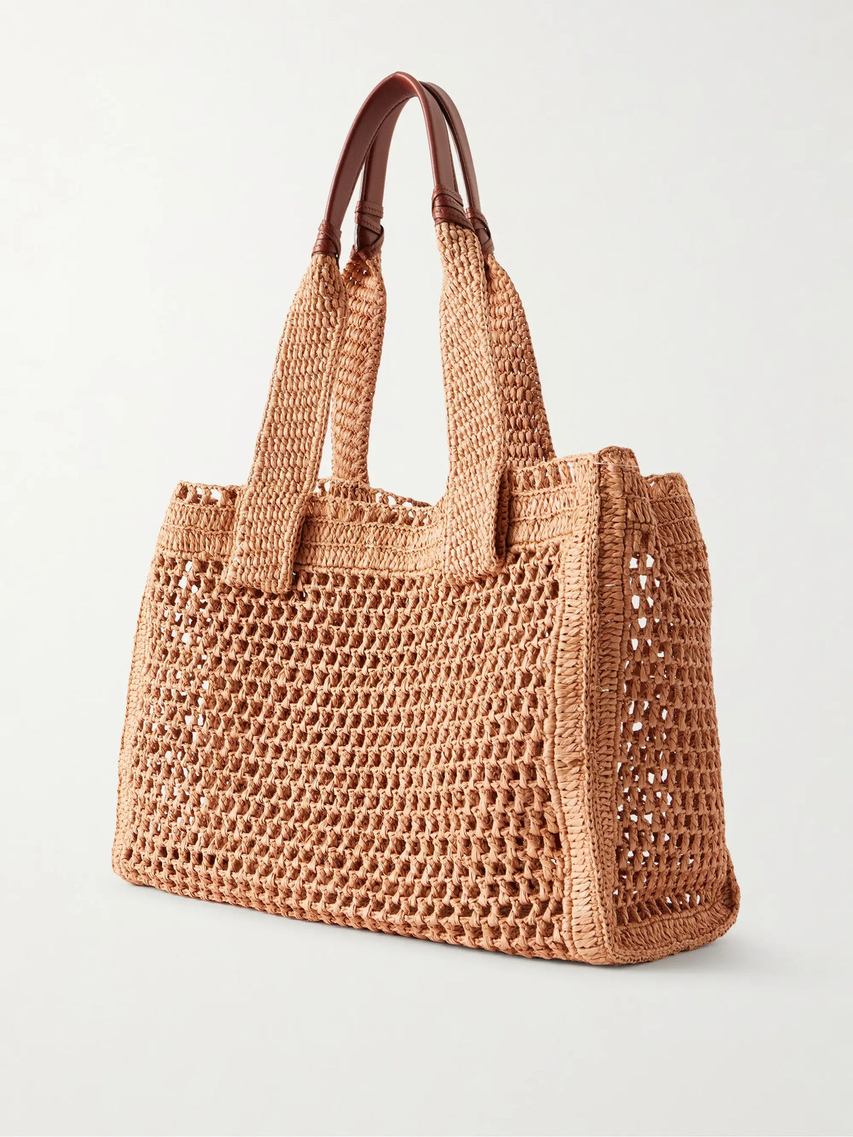 Summer Banana Leather-trimmed Raffia Tote