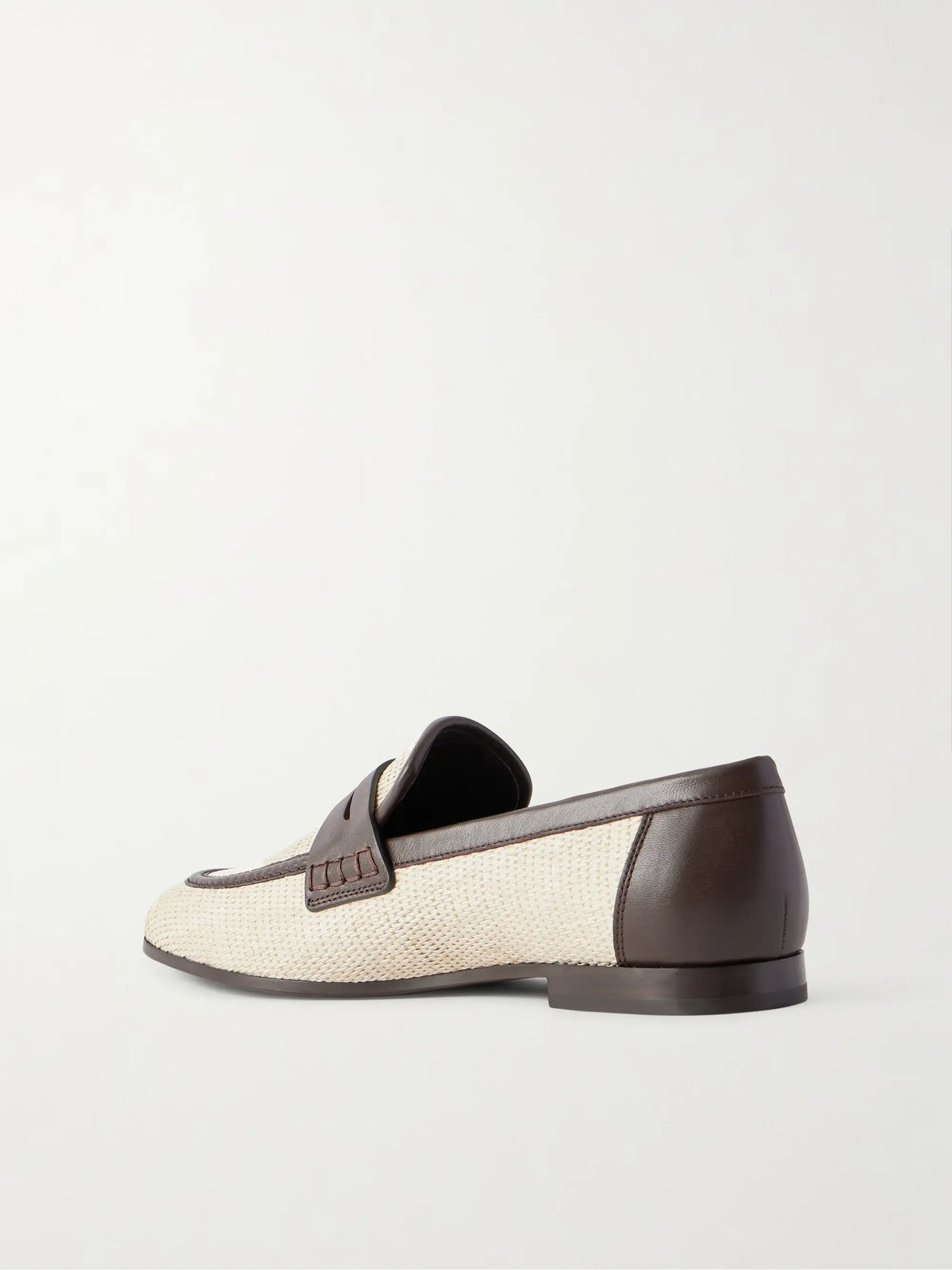 Leather-trimmed Raffia Penny Loafers