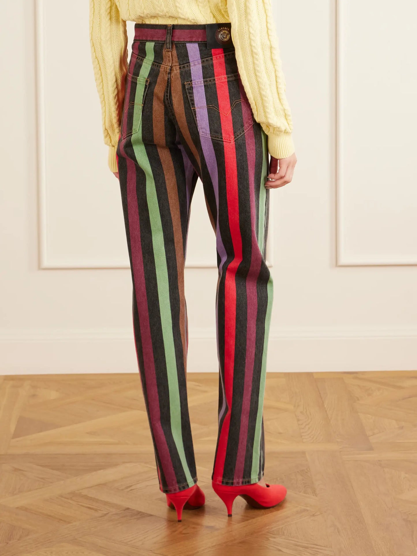 Striped Mid-rise Straight-leg Cotton Jeans