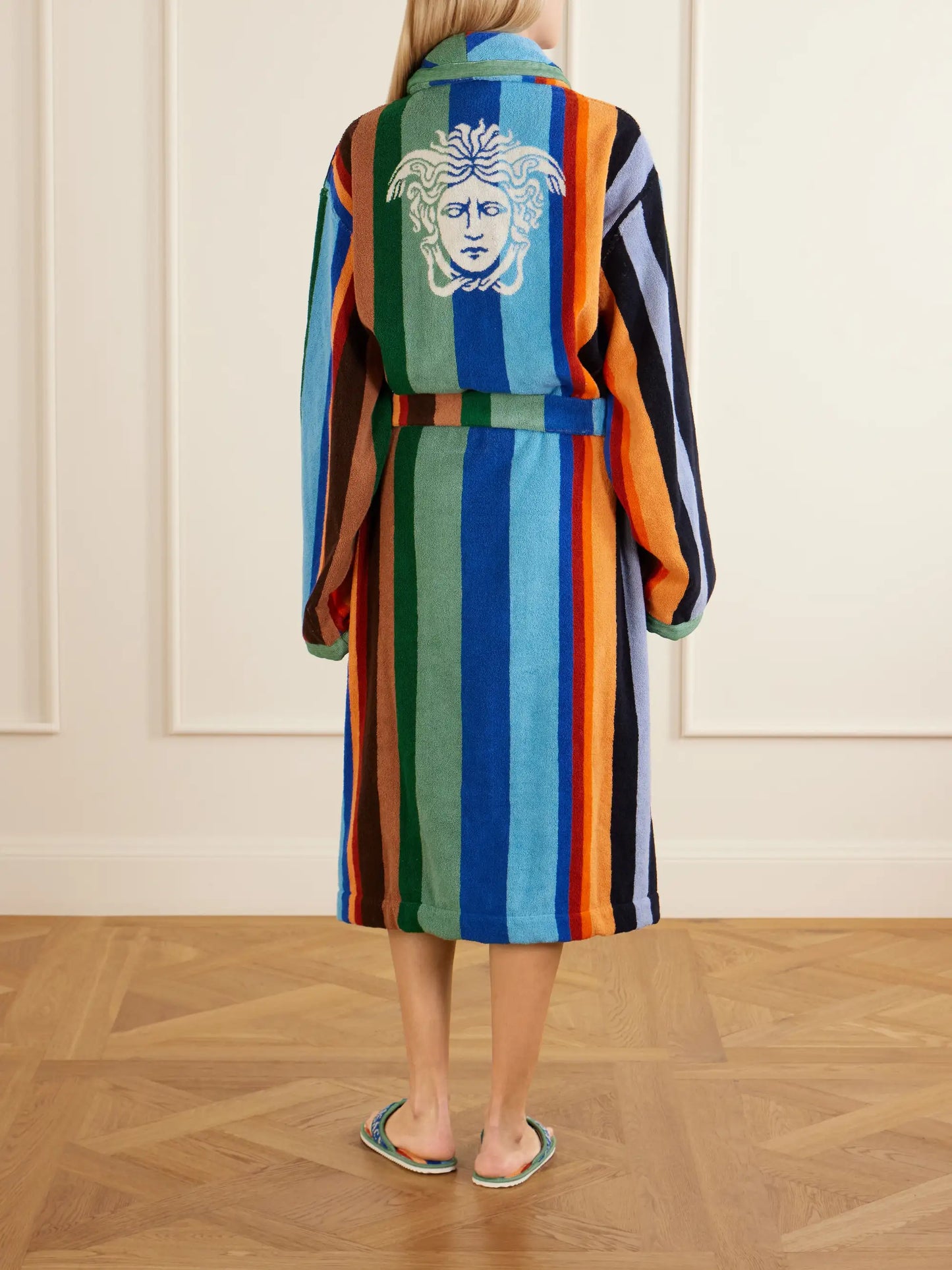 Medusa Belted Striped Cotton-terry Robe