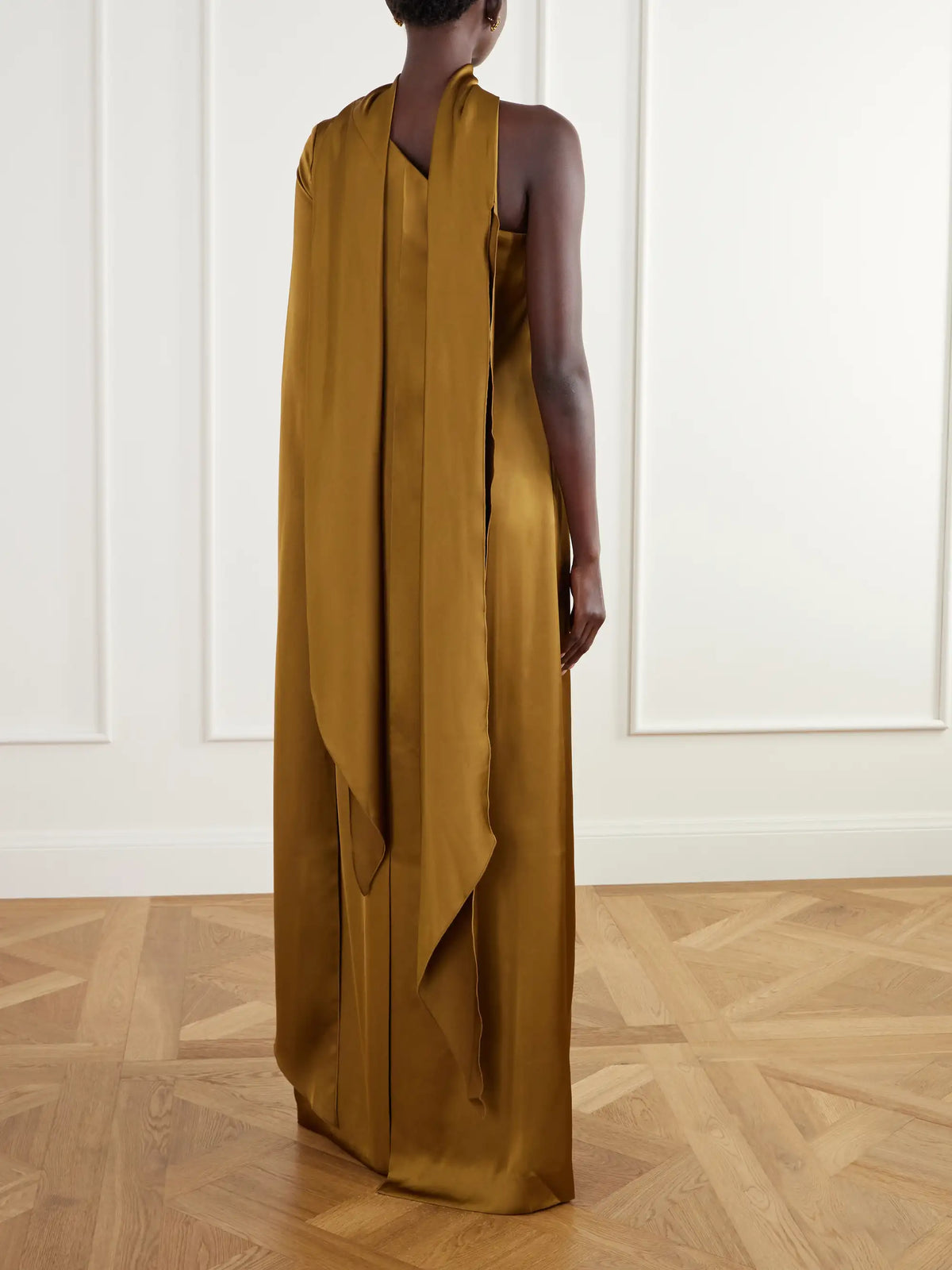 Solace London Newman One-shoulder Scarf-detail Satin Gown