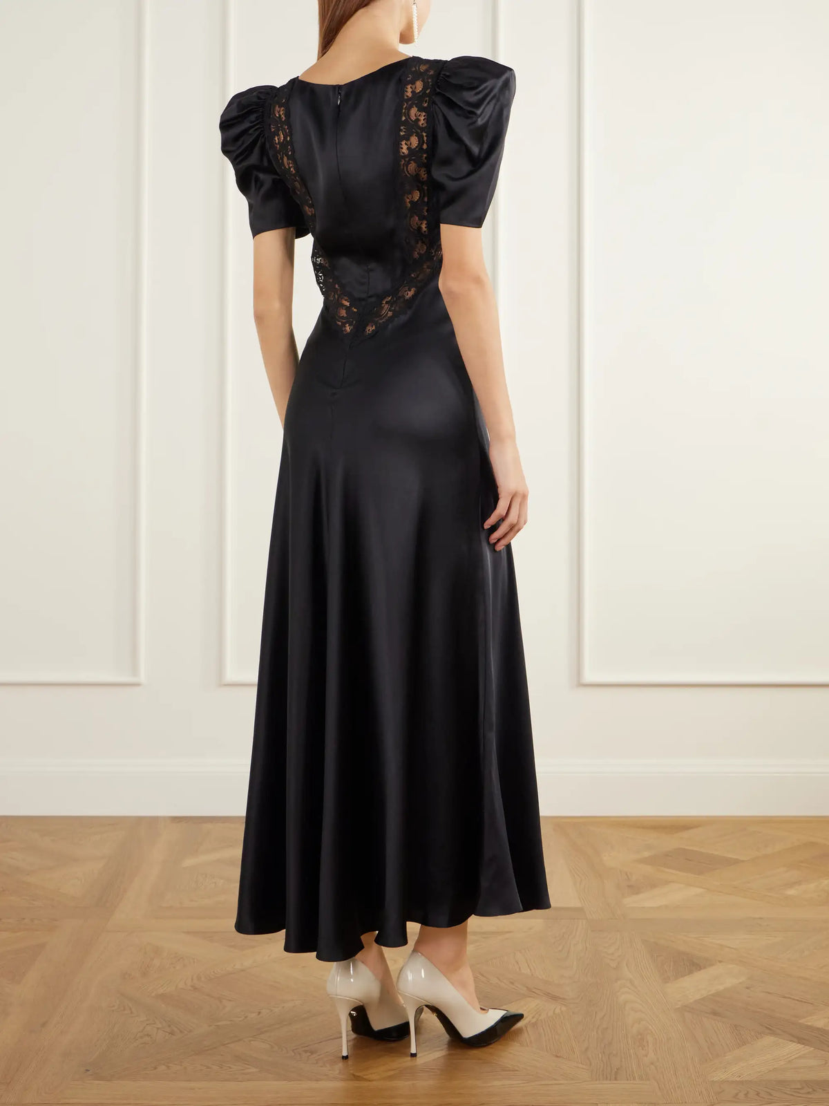 Rodarte Ruched Lace-trimmed Silk-satin Gown