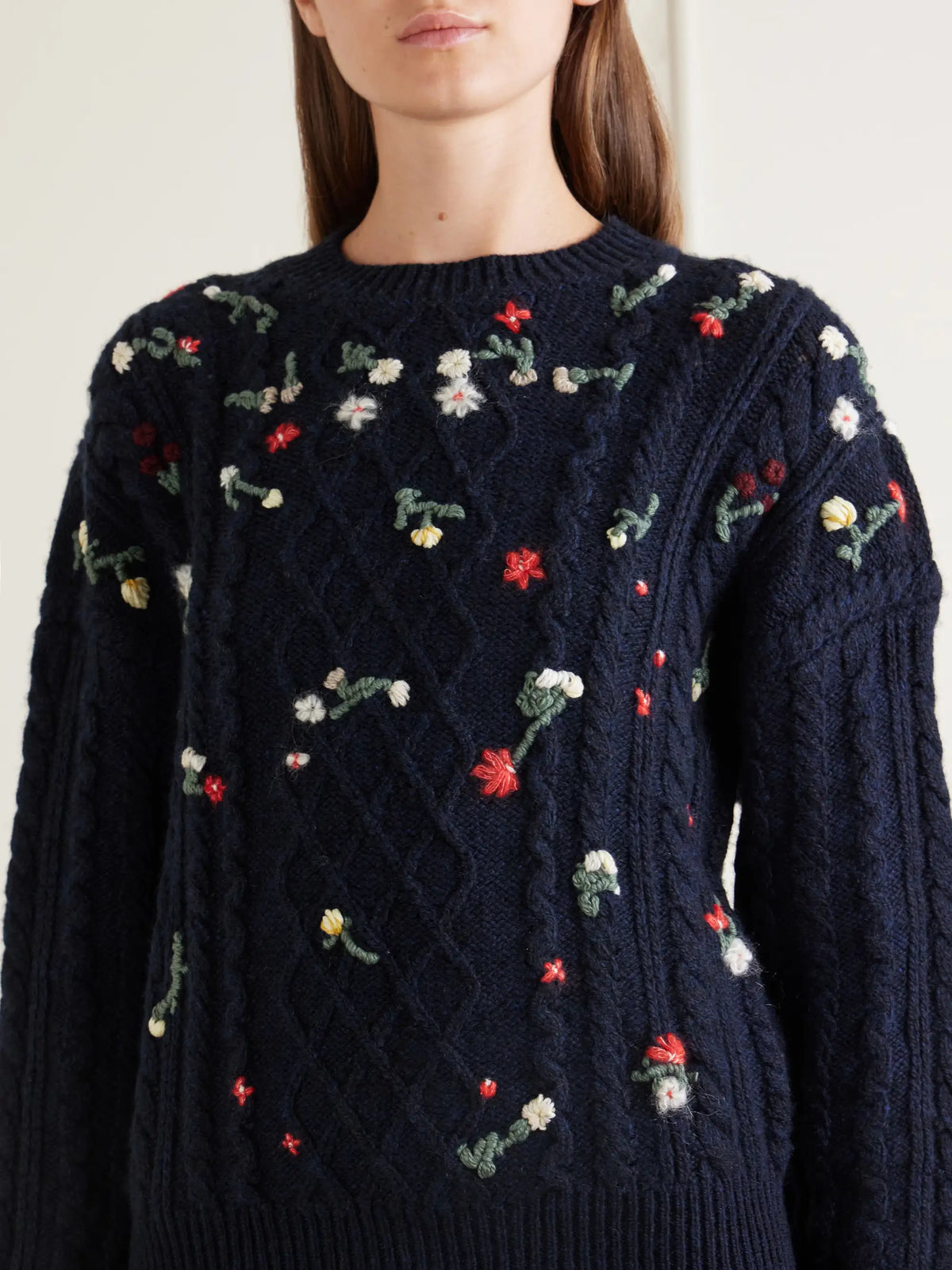 KHAITE Elias Embroidered Cable-knit Cashmere Sweater