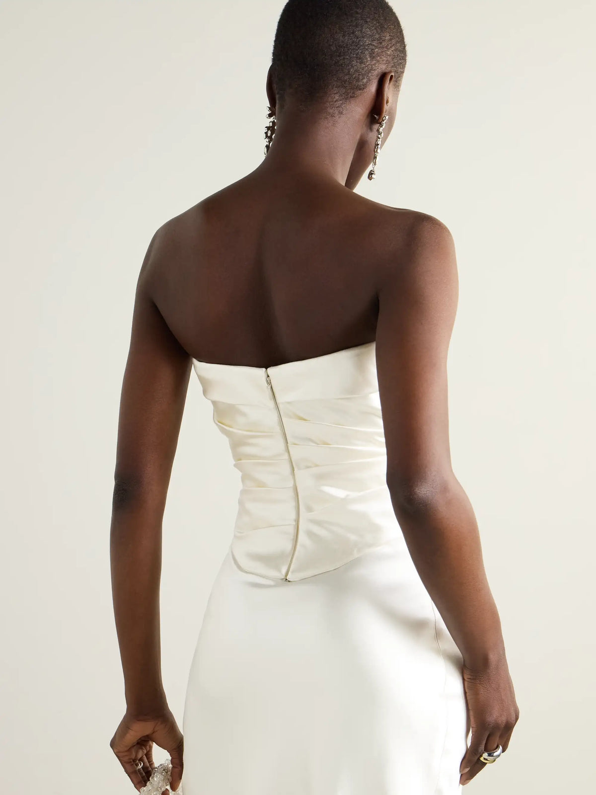 Danielle Frankel Demi Strapless Draped Silk And Wool-blend Satin Bustier Top