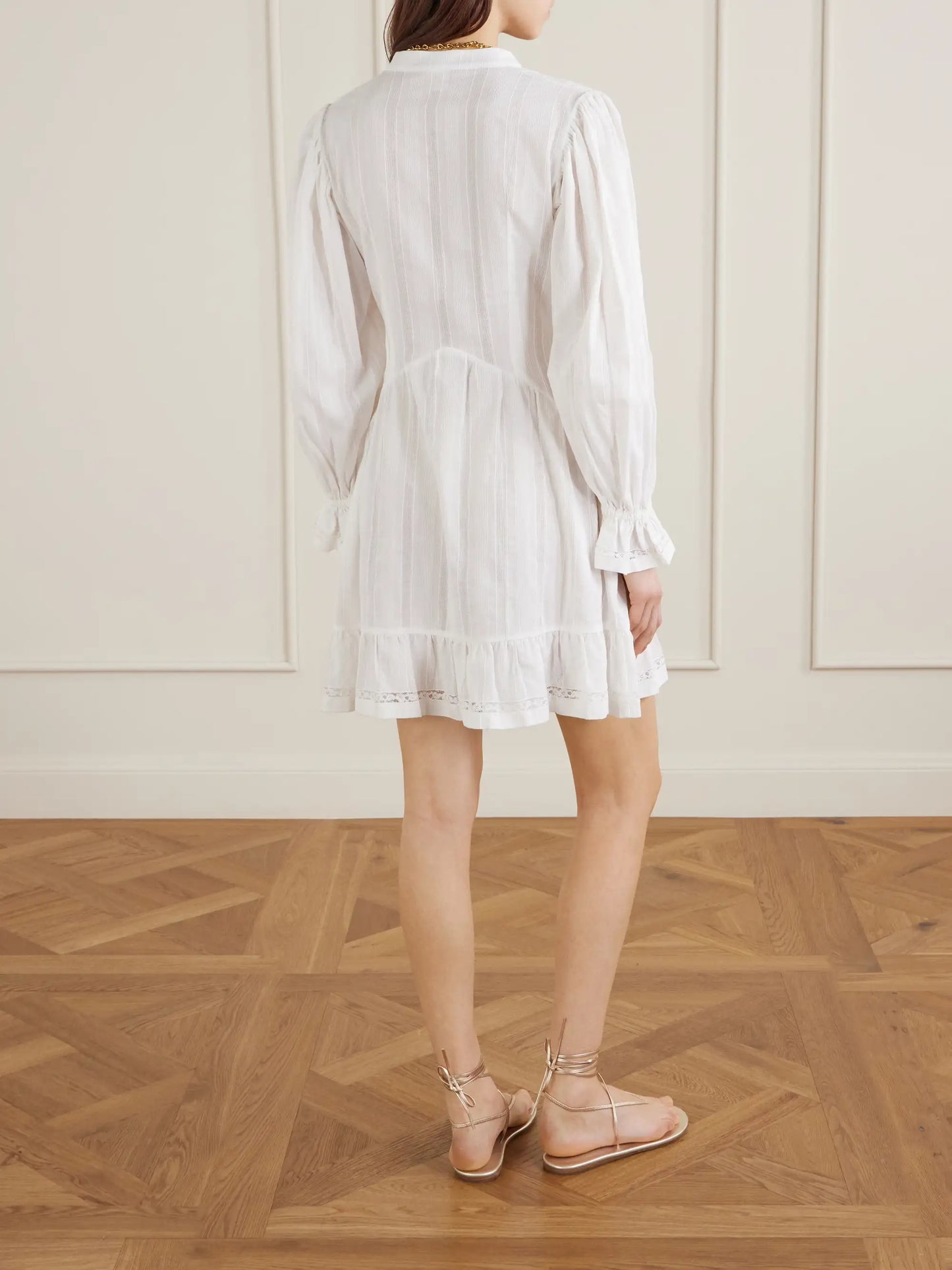 Recanati Ruffled Pleated Lace-trimmed Cotton Mini Dress
