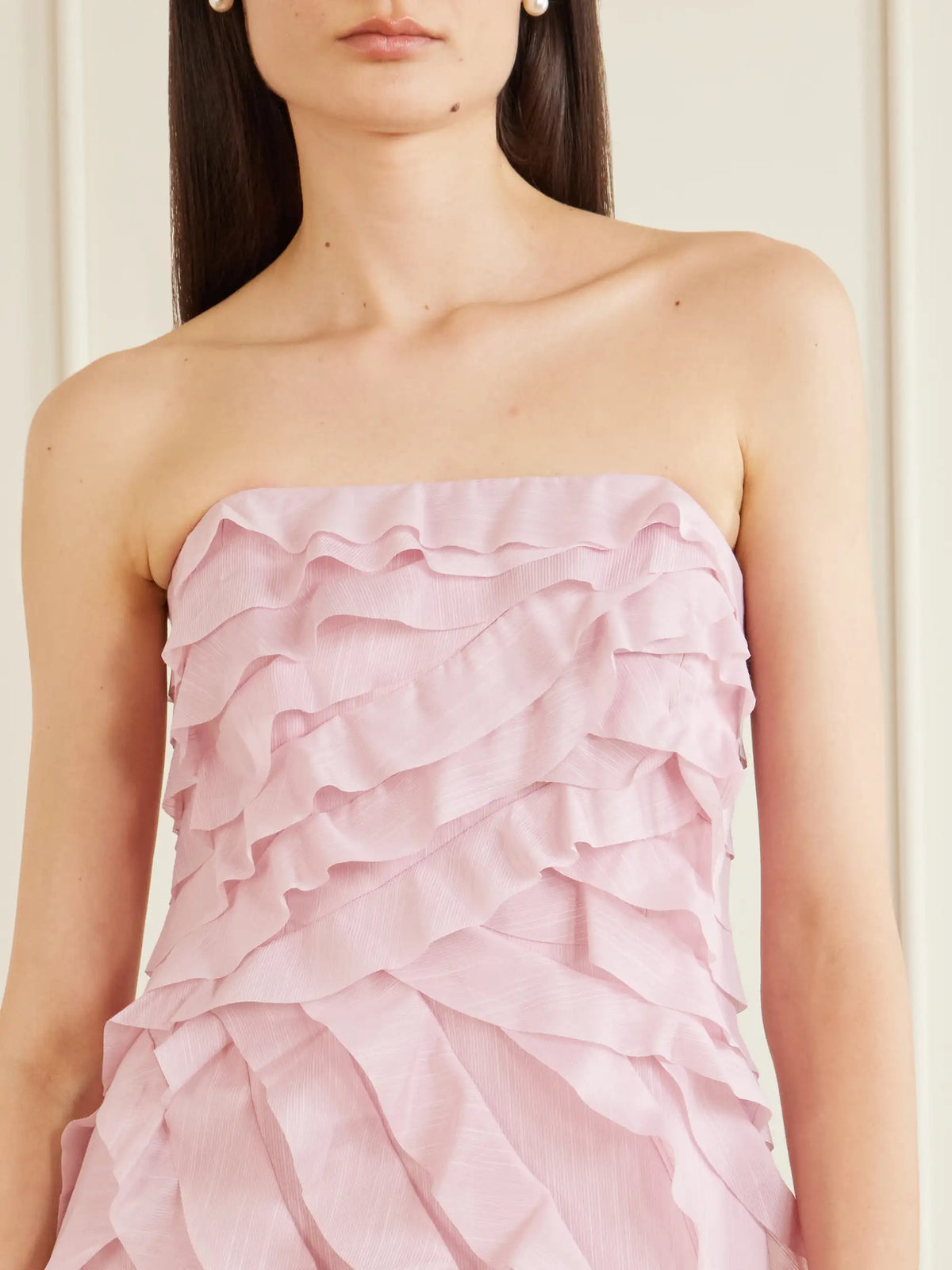 Aje Allairie Strapless Ruffled Shirred Faille Gown