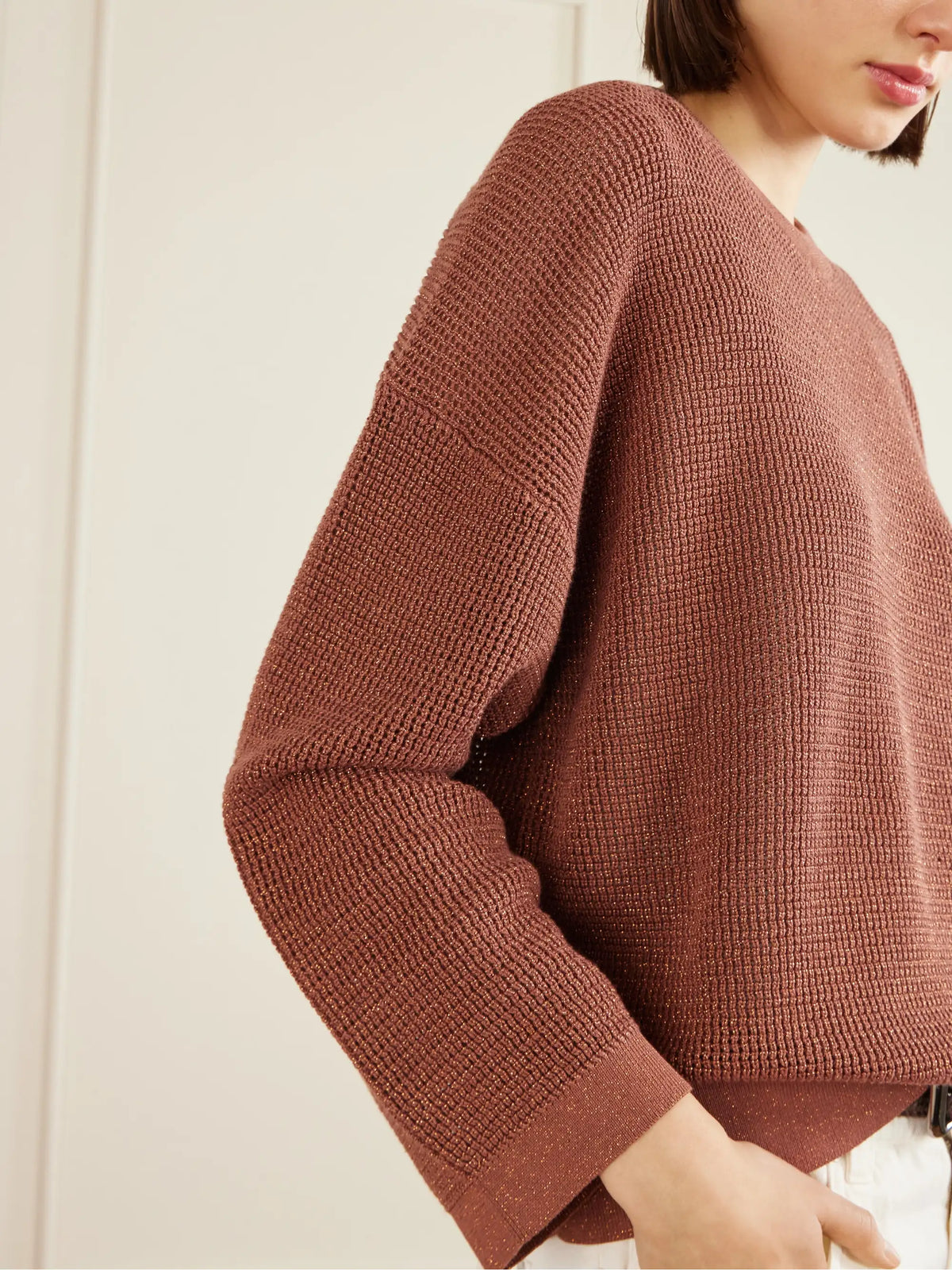 Brunello Cucinelli Metallic Open-knit Cotton-blend Sweater