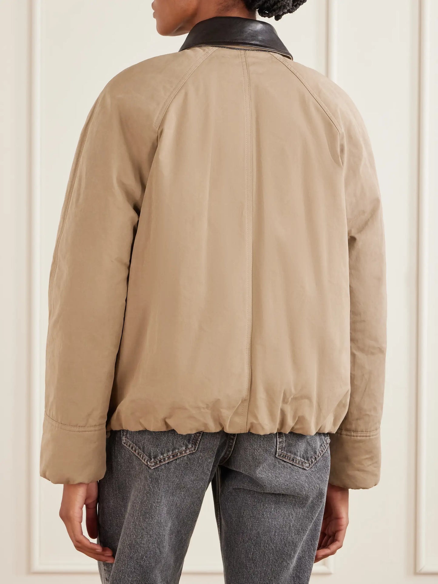 Leather-trimmed Padded Canvas Jacket