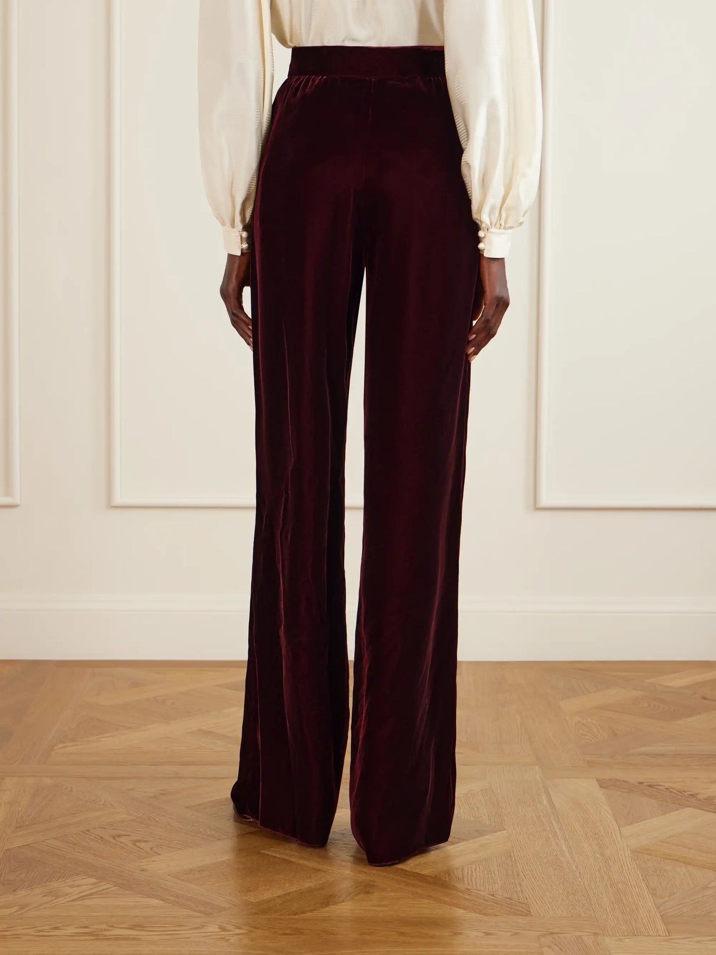 Pleated Velvet Wide-leg Pants