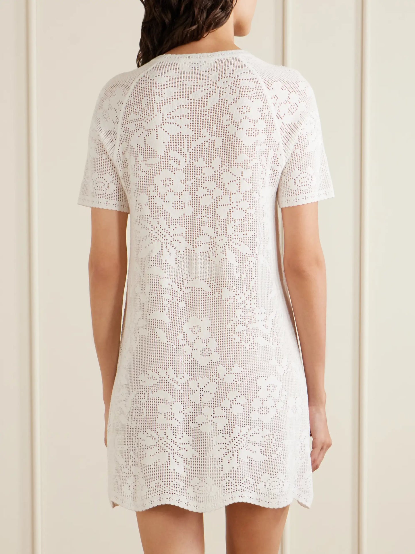 Crochet-knit Cotton Mini Dress