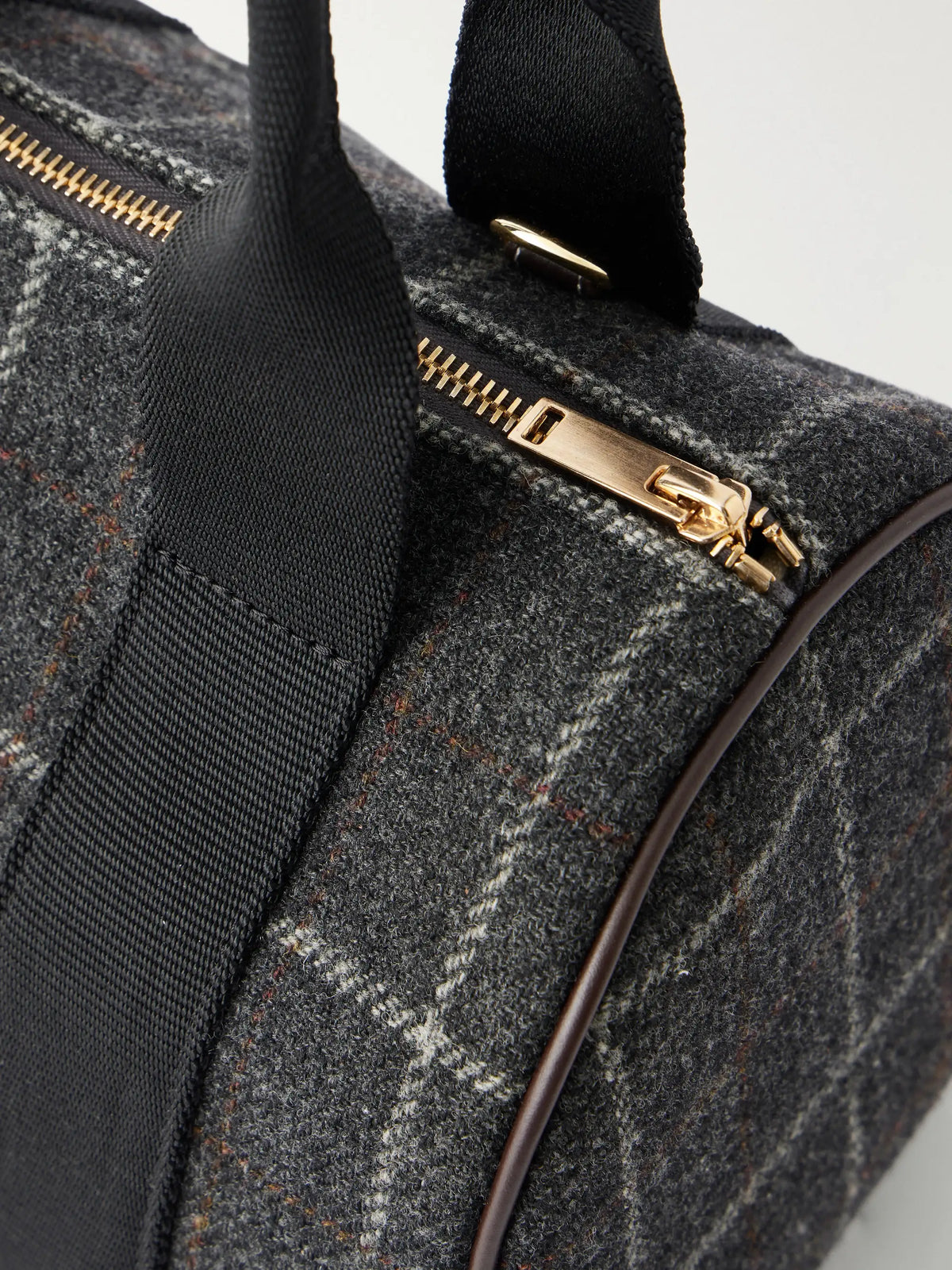 RUE de VERNEUIL Périple Checked Webbing And Leather-trimmed Wool-tweed Tote