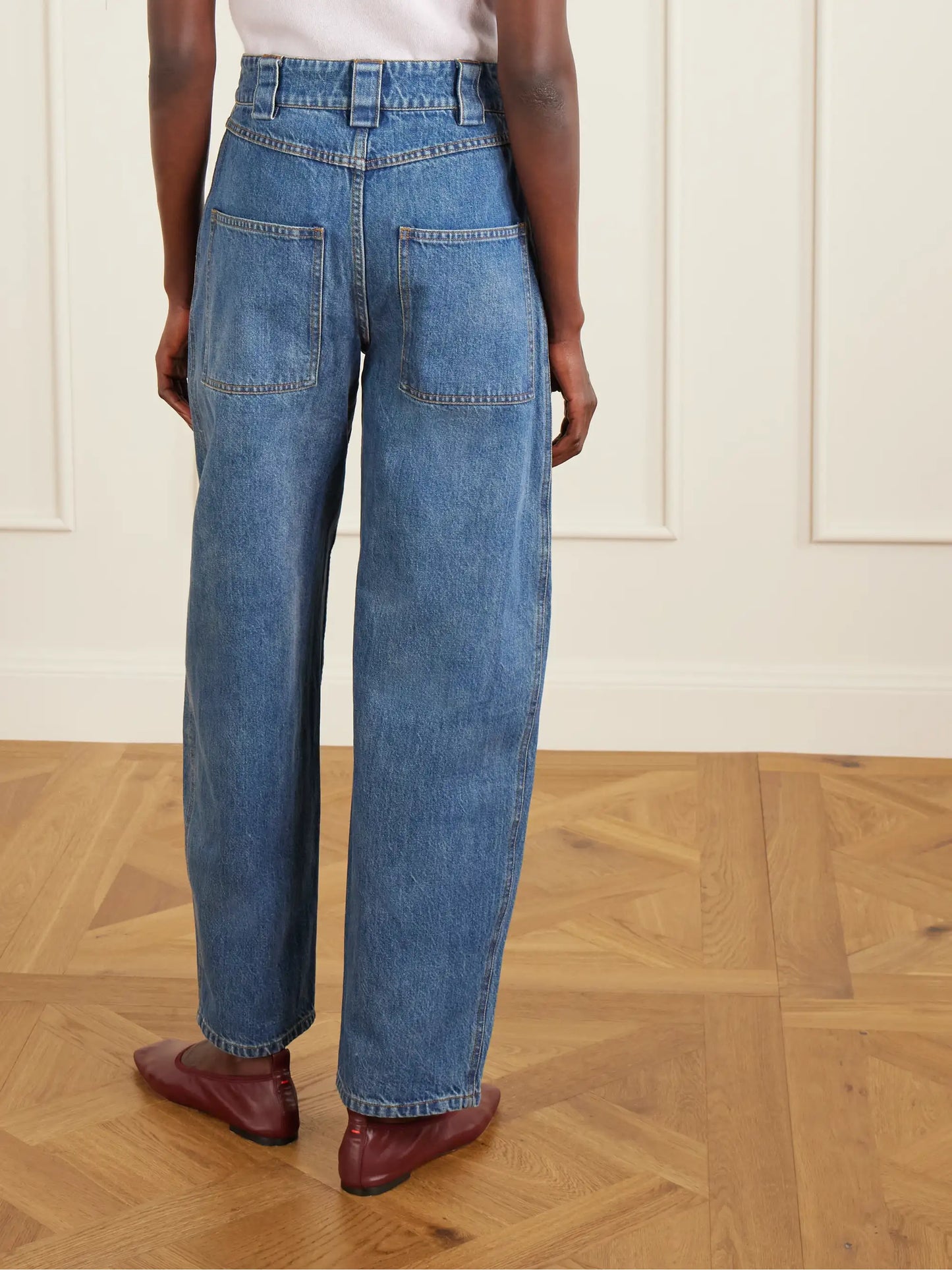 Paneled Mid-rise Barrel-leg Jeans