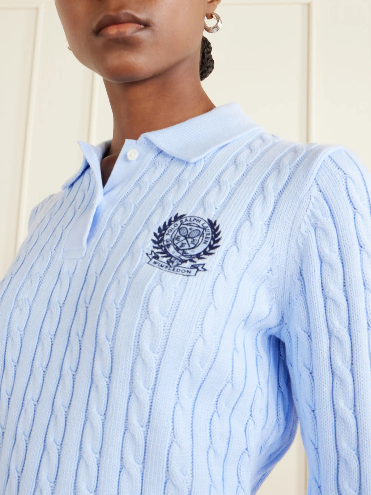 + Wimbledon Logo-embroidered Cable-knit Cotton Polo Shirt
