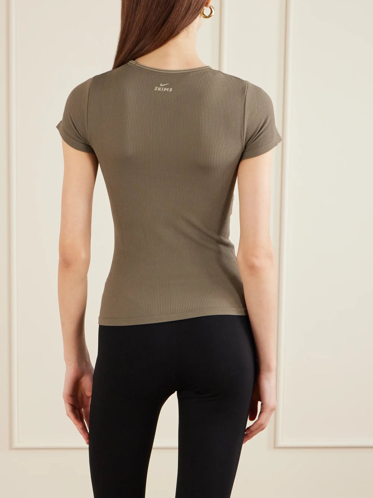 + Nike Ribbed Seamless Baby Tee - Dusty Oakmoss