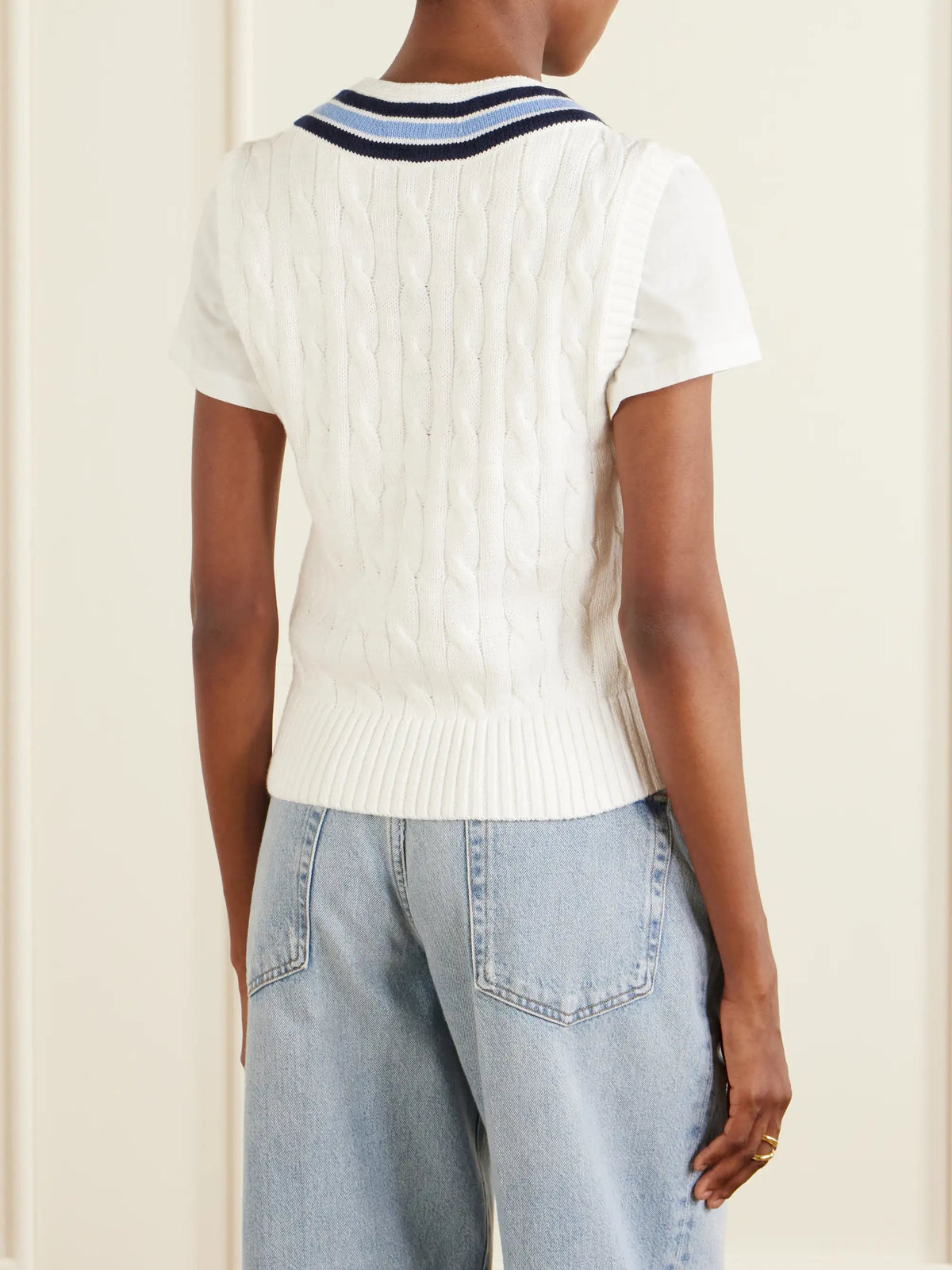 + Wimbledon Logo-embroidered Cable-knit Cotton Vest