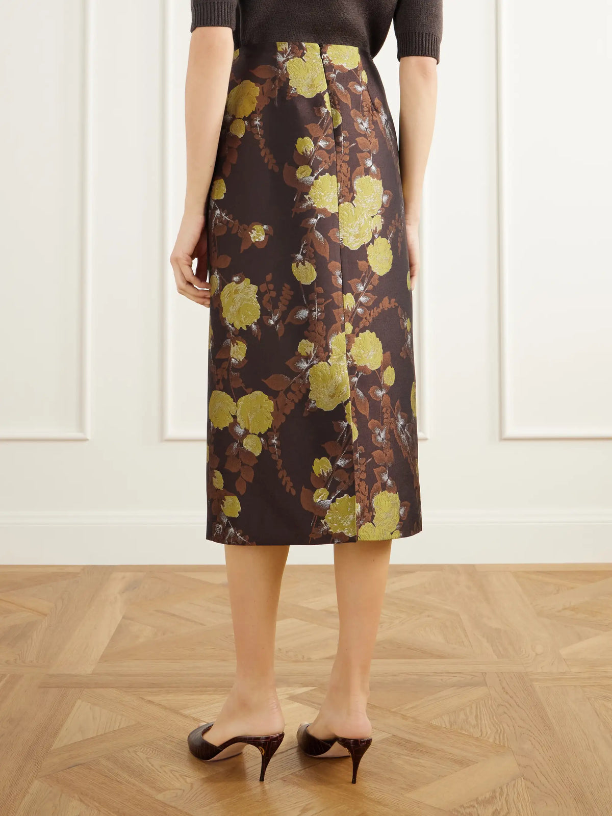La DoubleJ Metallic Floral-jacquard Twill Midi Skirt